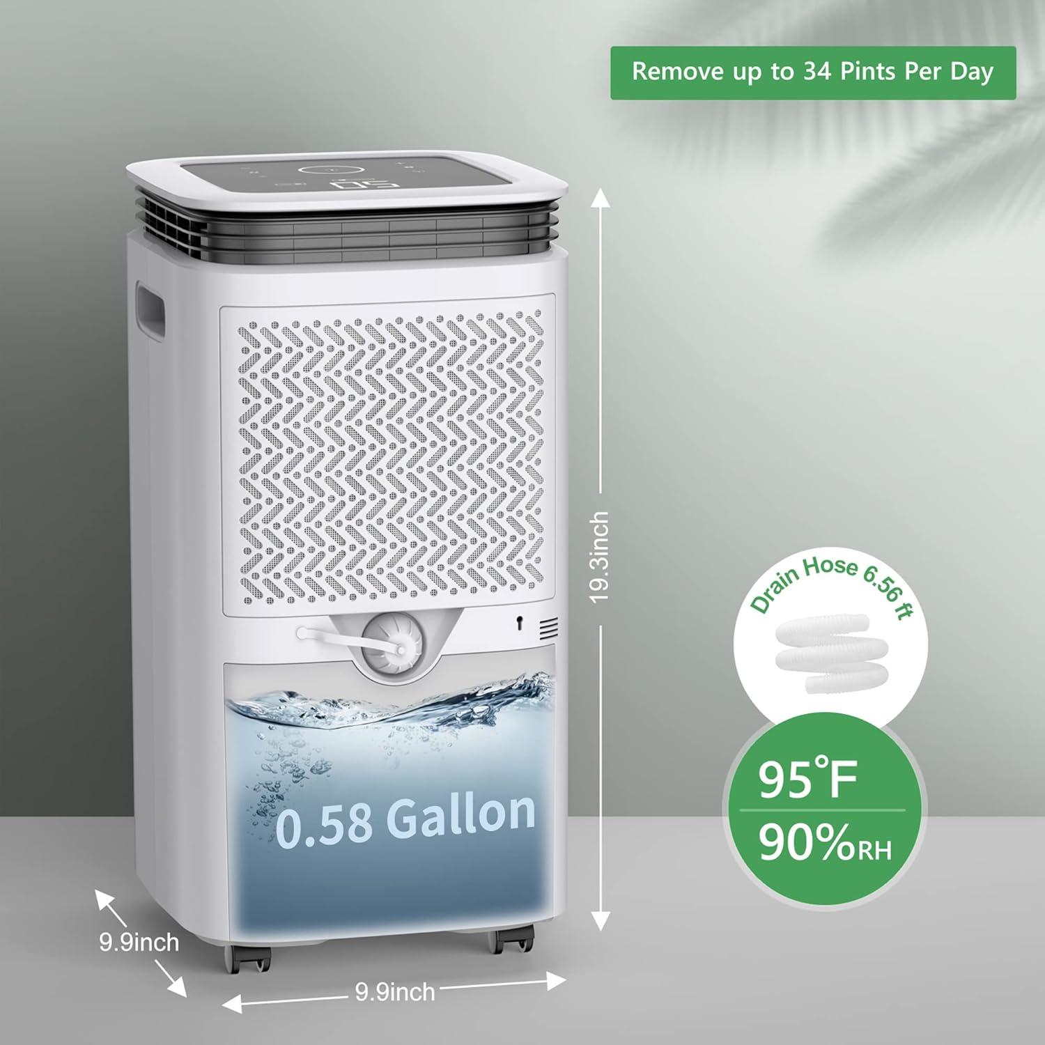 image:imageWaykar 120 Pints 2025 Energy Star Home Dehumidifier for Spaces up to 6000 Sq Ft Ideal for Basement Bathroom and Large Room with Drain Hose Portable Auto Defrost and SelfDrying34 Pints 2500 Sq Ft