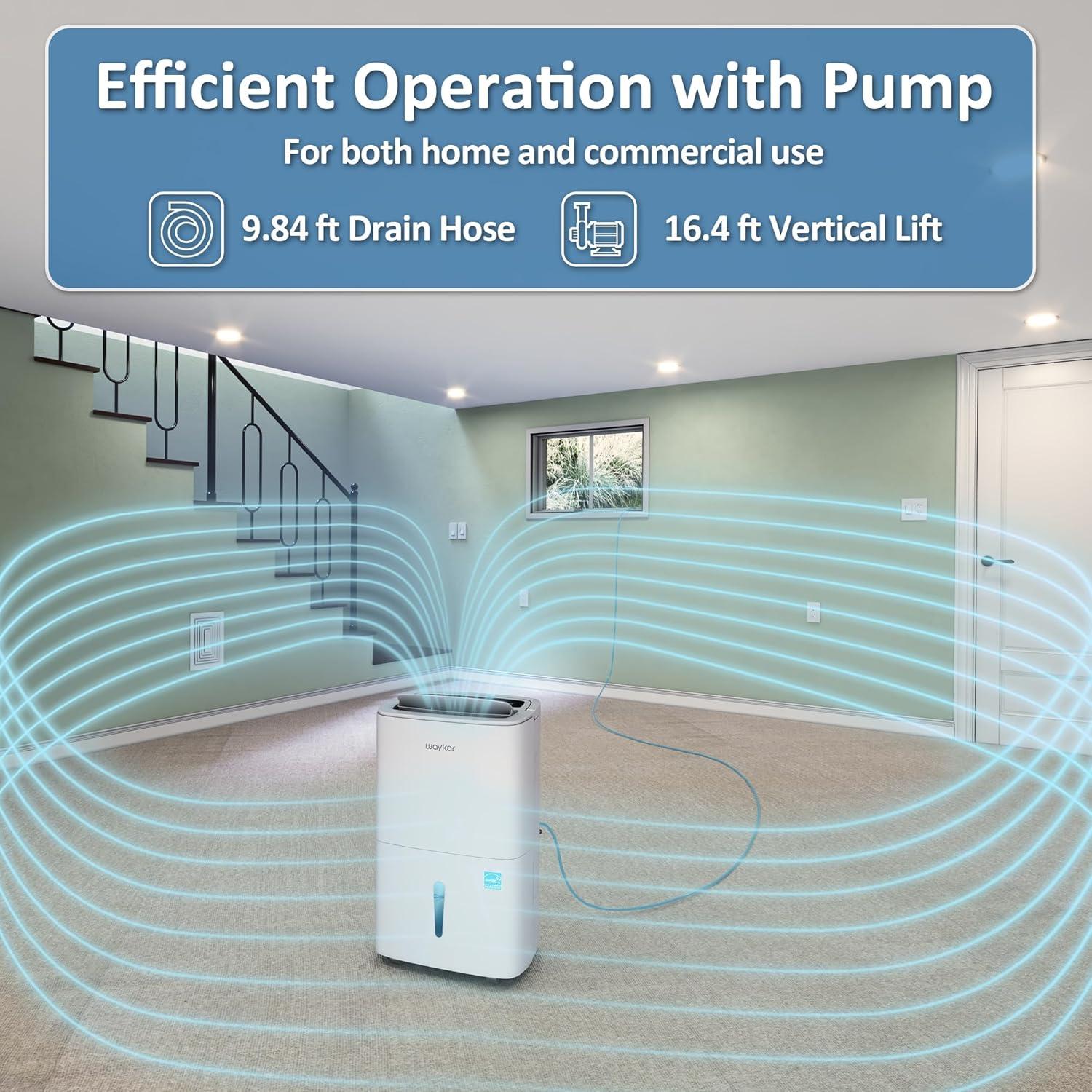image:imageWaykar 120 Pints 2025 Energy Star Home Dehumidifier for Spaces up to 6000 Sq Ft Ideal for Basement Bathroom and Large Room with Drain Hose Portable Auto Defrost and SelfDrying150 Pints 7000 Sq Ft with Pump