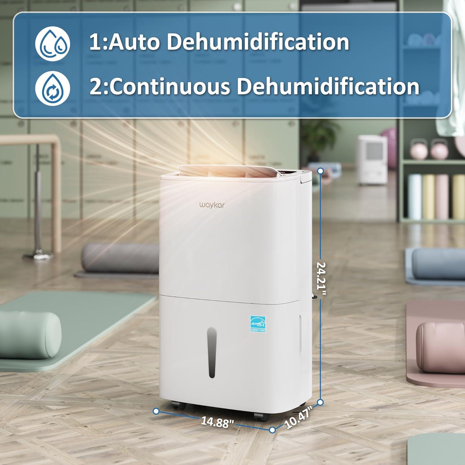 image:imageWaykar 120 Pints 2025 Energy Star Home Dehumidifier for Spaces up to 6000 Sq Ft Ideal for Basement Bathroom and Large Room with Drain Hose Portable Auto Defrost and SelfDrying150 Pints 7000 Sq Ft