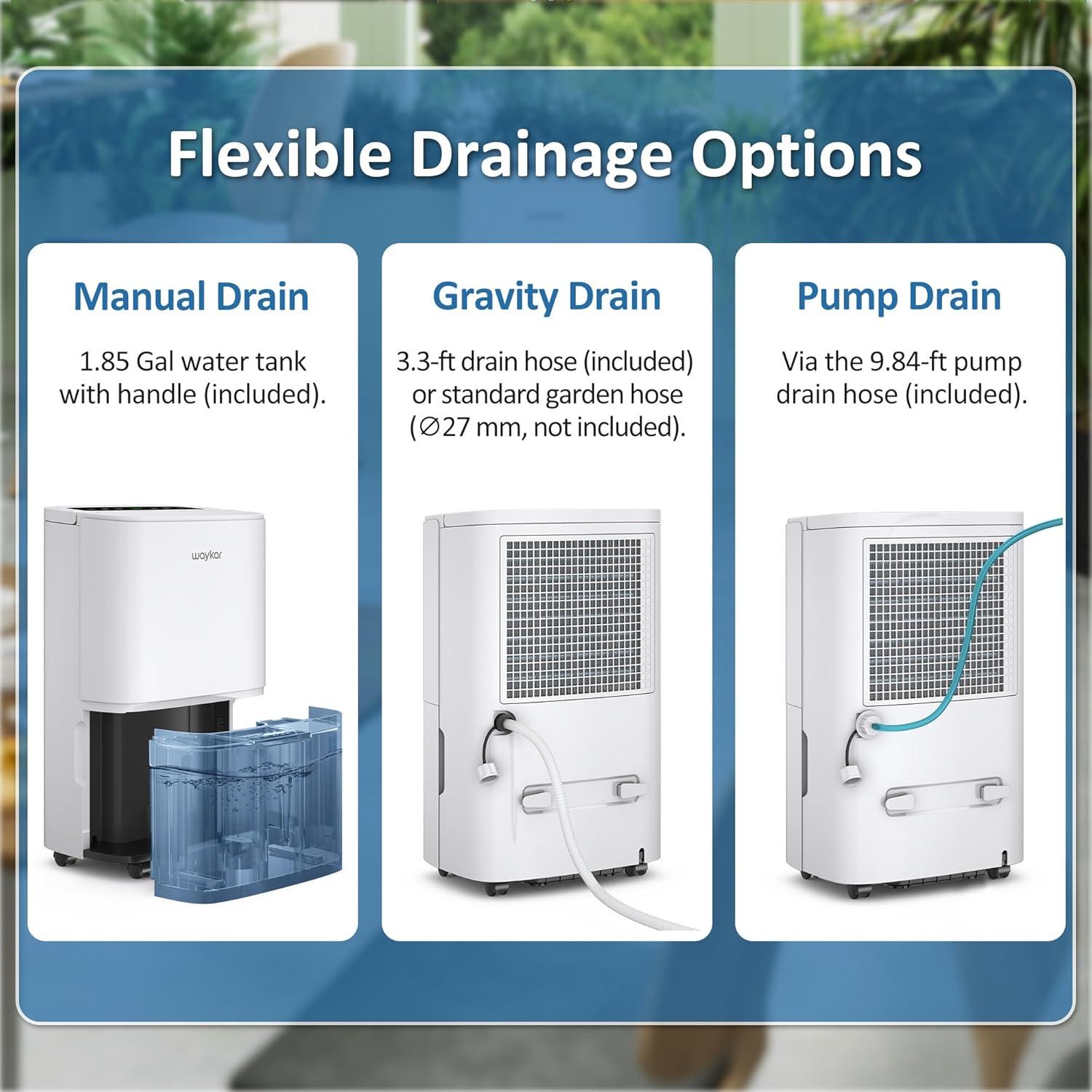 image:imageWaykar 120 Pints 2025 Energy Star Home Dehumidifier for Spaces up to 6000 Sq Ft Ideal for Basement Bathroom and Large Room with Drain Hose Portable Auto Defrost and SelfDrying150 Pints 7000 Sq Ft with Pump