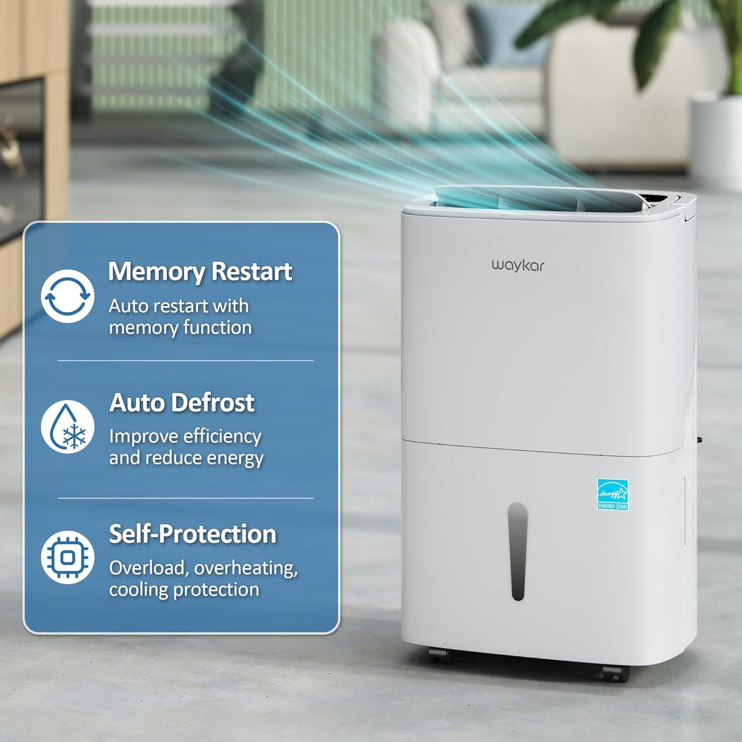 image:imageWaykar 120 Pints 2025 Energy Star Home Dehumidifier for Spaces up to 6000 Sq Ft Ideal for Basement Bathroom and Large Room with Drain Hose Portable Auto Defrost and SelfDrying150 Pints 7000 Sq Ft with Pump