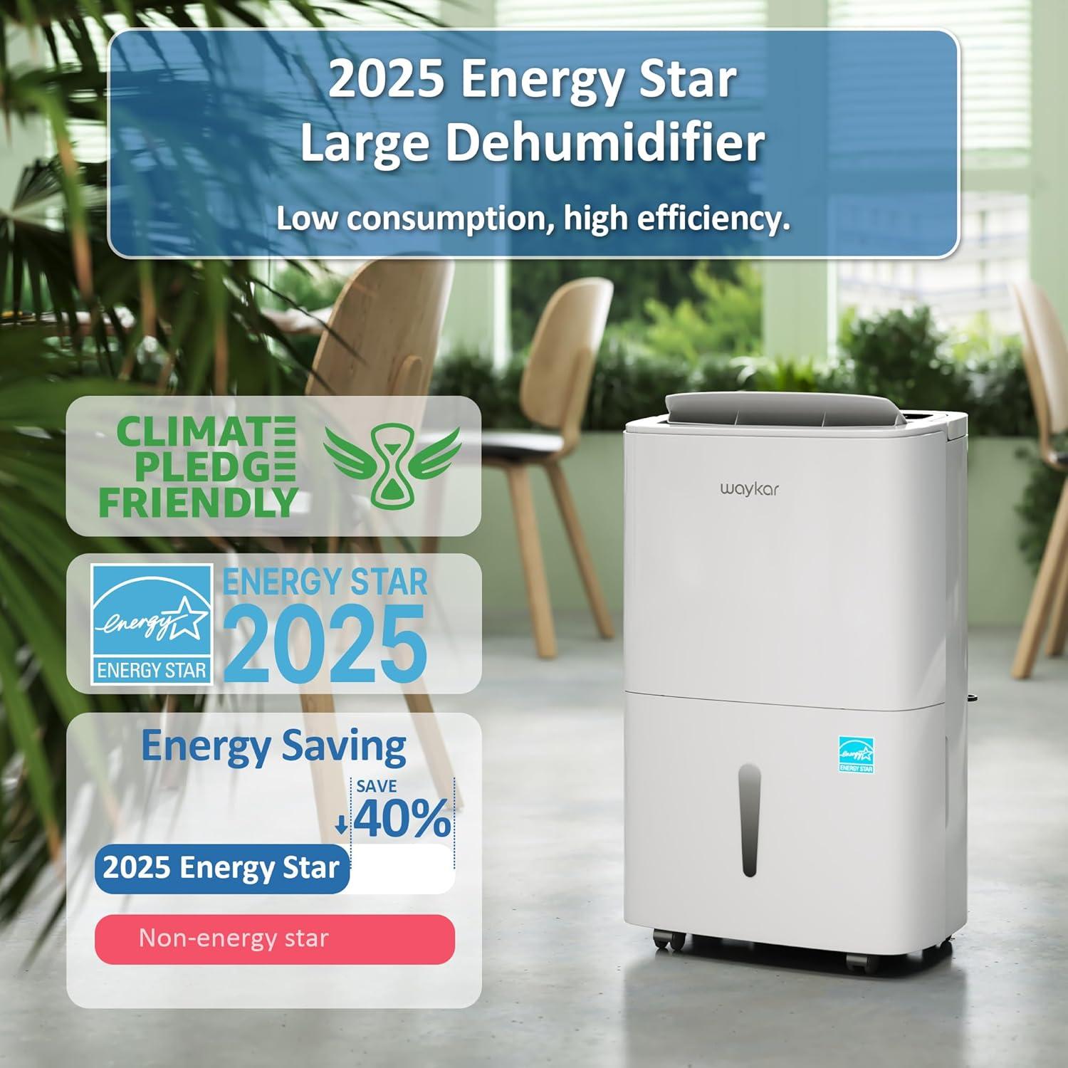 image:imageWaykar 120 Pints 2025 Energy Star Home Dehumidifier for Spaces up to 6000 Sq Ft Ideal for Basement Bathroom and Large Room with Drain Hose Portable Auto Defrost and SelfDrying150 Pints 7000 Sq Ft