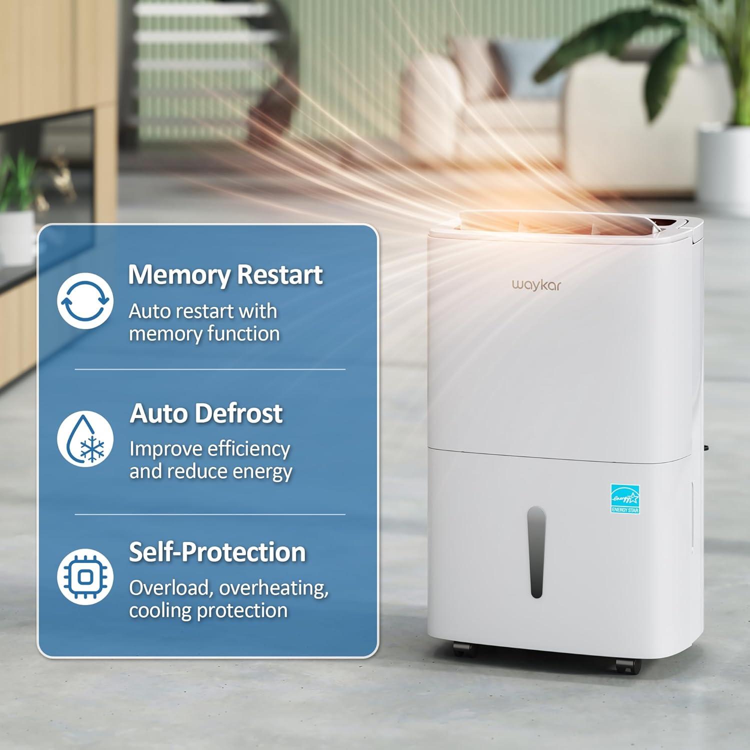 image:imageWaykar 120 Pints 2025 Energy Star Home Dehumidifier for Spaces up to 6000 Sq Ft Ideal for Basement Bathroom and Large Room with Drain Hose Portable Auto Defrost and SelfDrying150 Pints 7000 Sq Ft
