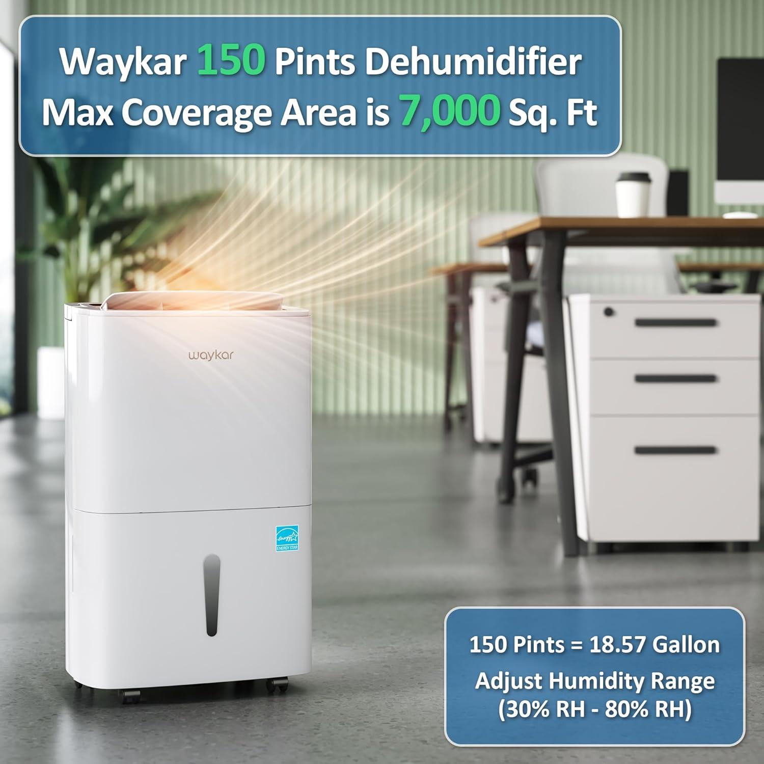 image:imageWaykar 120 Pints 2025 Energy Star Home Dehumidifier for Spaces up to 6000 Sq Ft Ideal for Basement Bathroom and Large Room with Drain Hose Portable Auto Defrost and SelfDrying150 Pints 7000 Sq Ft