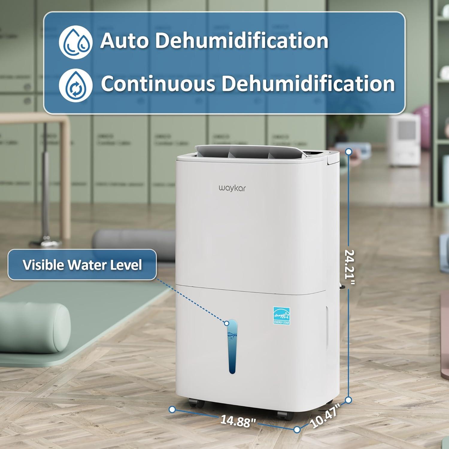 image:imageWaykar 120 Pints 2025 Energy Star Home Dehumidifier for Spaces up to 6000 Sq Ft Ideal for Basement Bathroom and Large Room with Drain Hose Portable Auto Defrost and SelfDrying150 Pints 7000 Sq Ft with Pump