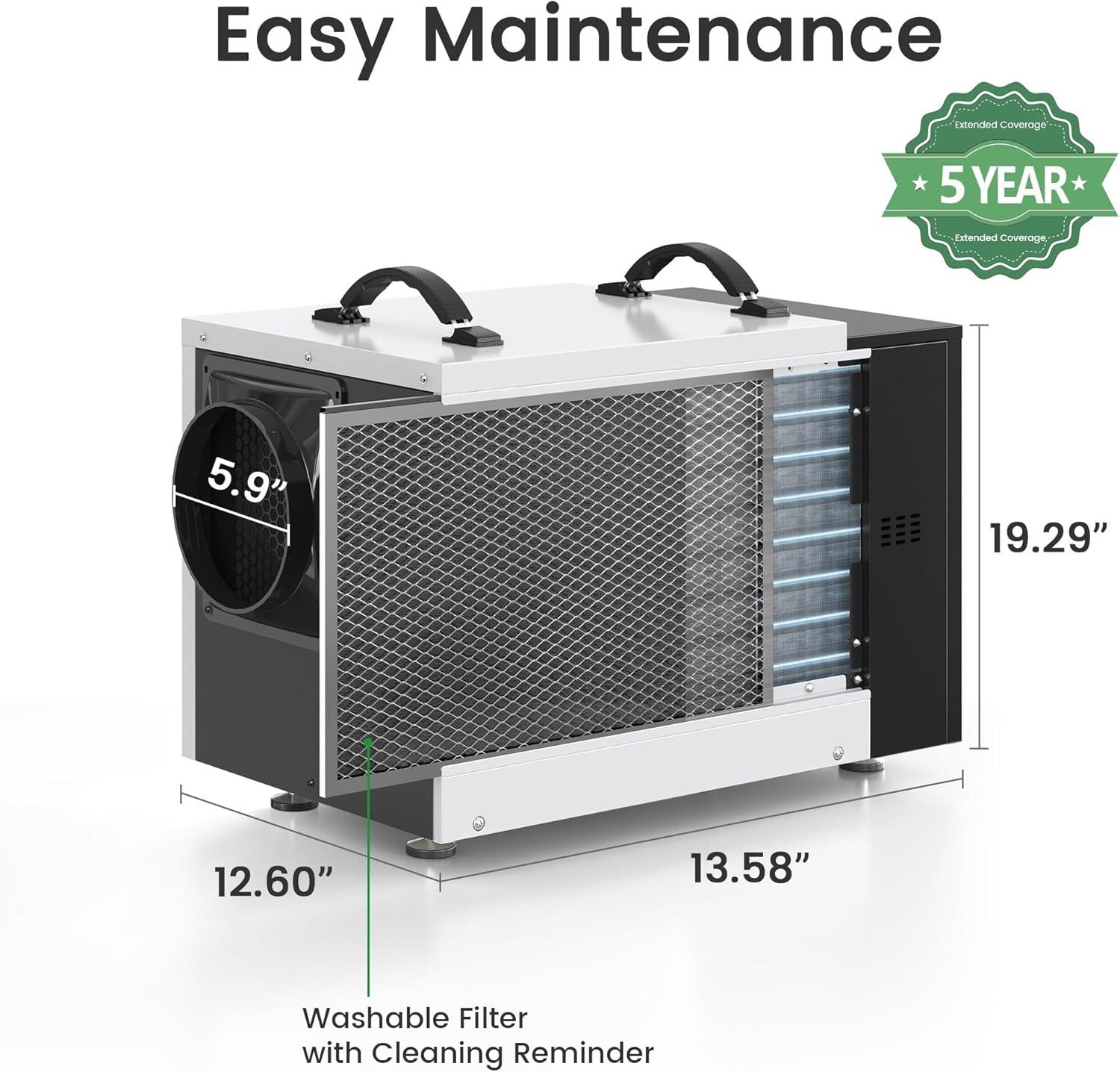 image:imageWaykar 125 Pint Crawl Space Dehumidifier with Drain Hose for Commercial Basements and Industry Water Damage Unit for Spaces up to 6500 Square Feet Smart Humidity Control 5Year Quality Coverage