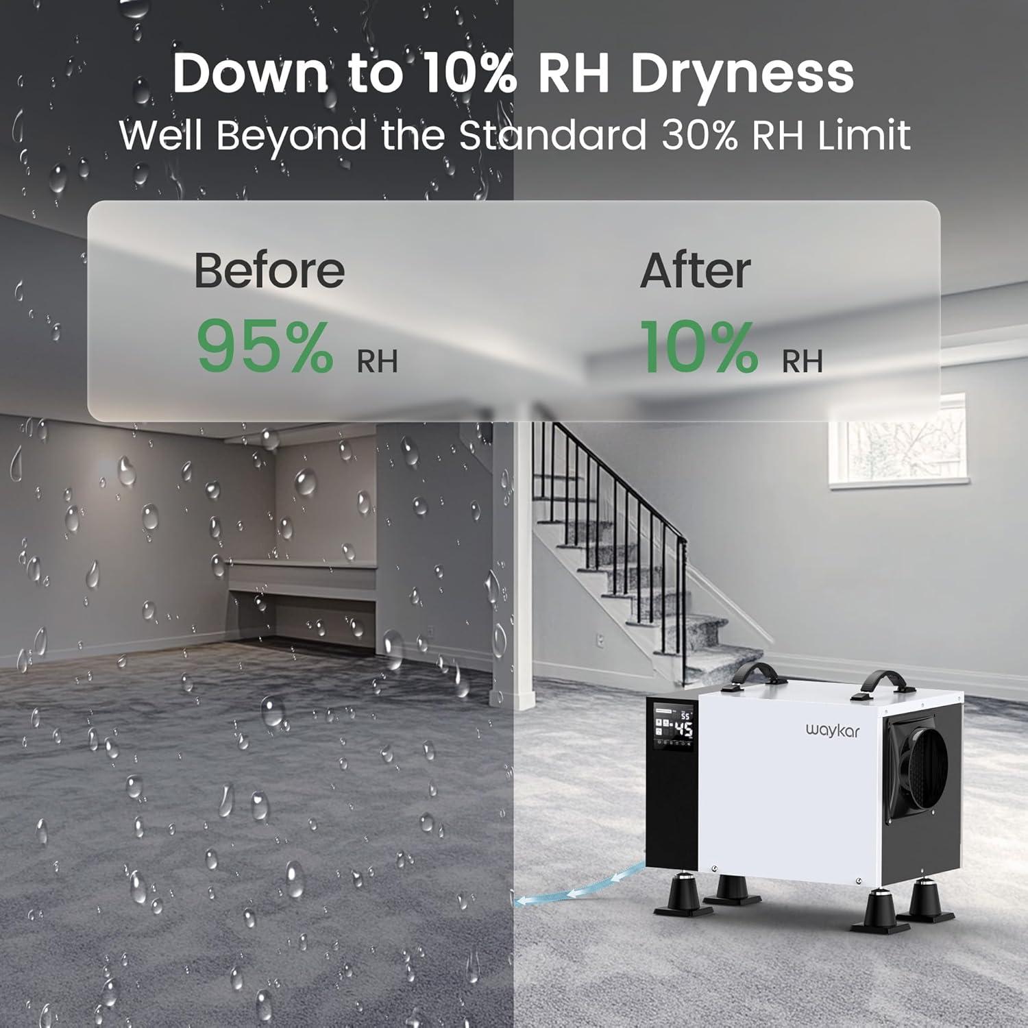 image:imageWaykar 125 Pint Crawl Space Dehumidifier with Drain Hose for Commercial Basements and Industry Water Damage Unit for Spaces up to 6500 Square Feet Smart Humidity Control 5Year Quality Coverage