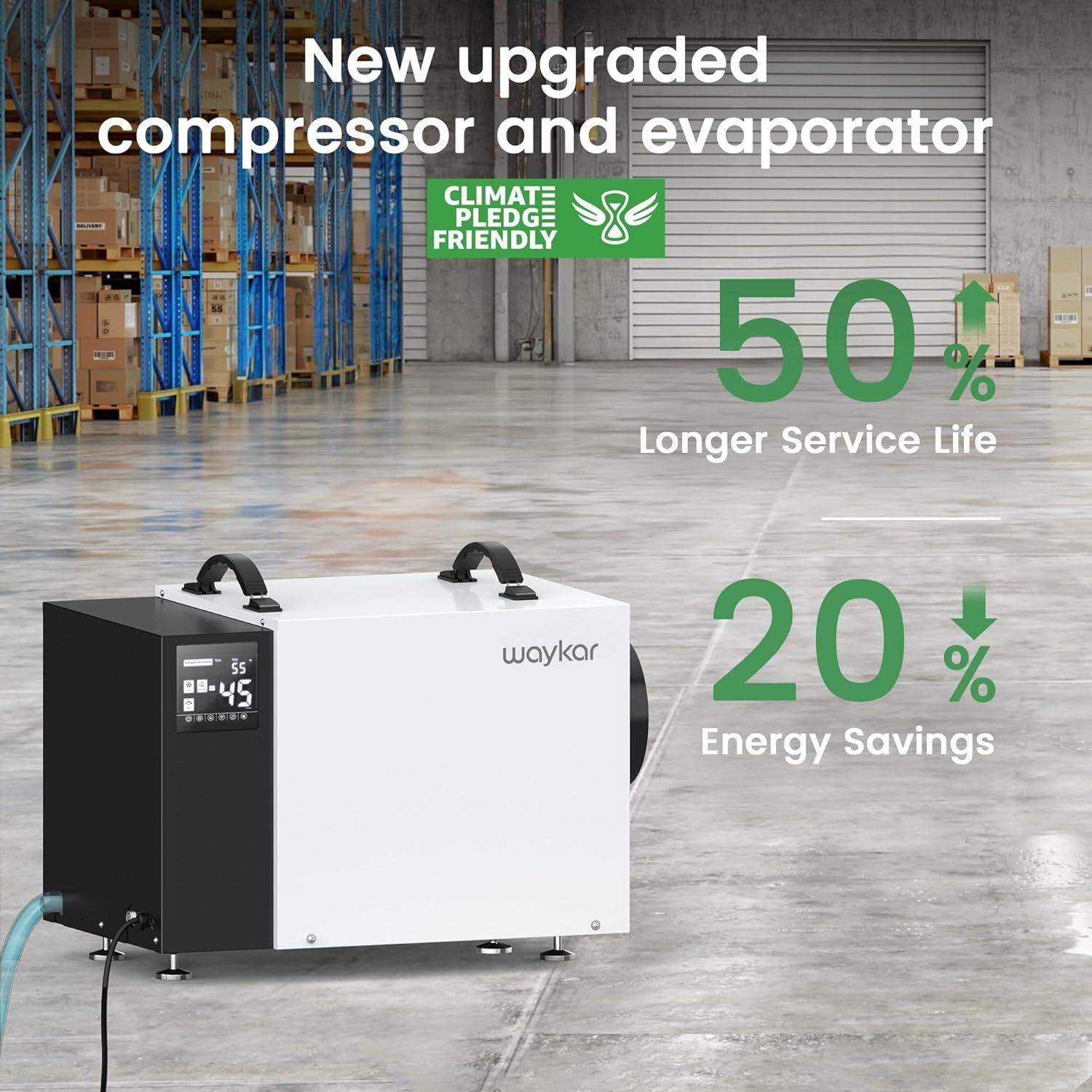 image:imageWaykar 125 Pint Crawl Space Dehumidifier with Drain Hose for Commercial Basements and Industry Water Damage Unit for Spaces up to 6500 Square Feet Smart Humidity Control 5Year Quality Coverage