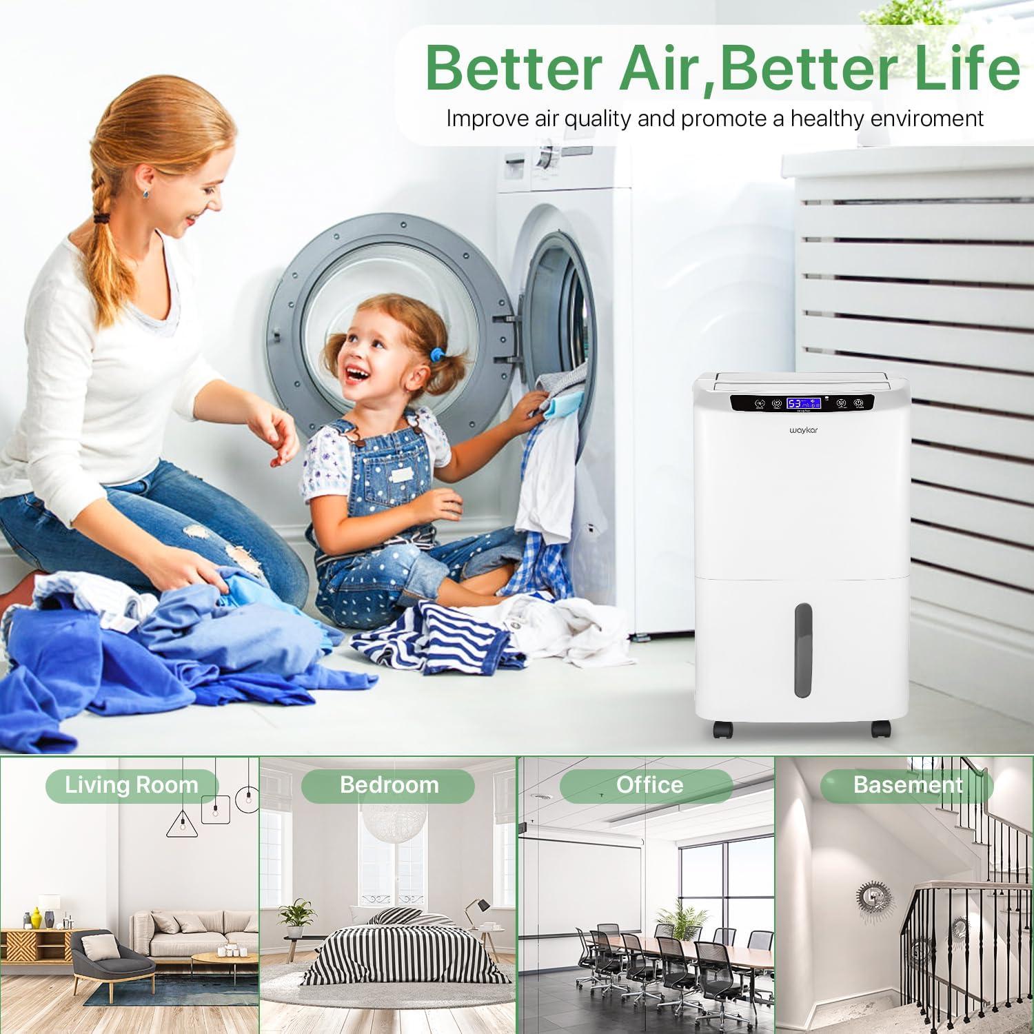 image:imageWaykar 130 Pints 6500 Sq Ft Dehumidifier with Drain Hose for Commercial and Industrial Large Rooms Warehouses Storages Home Basements and Bedroom with 204 Gal Water Tank34 Pints 2000 Sq Ft