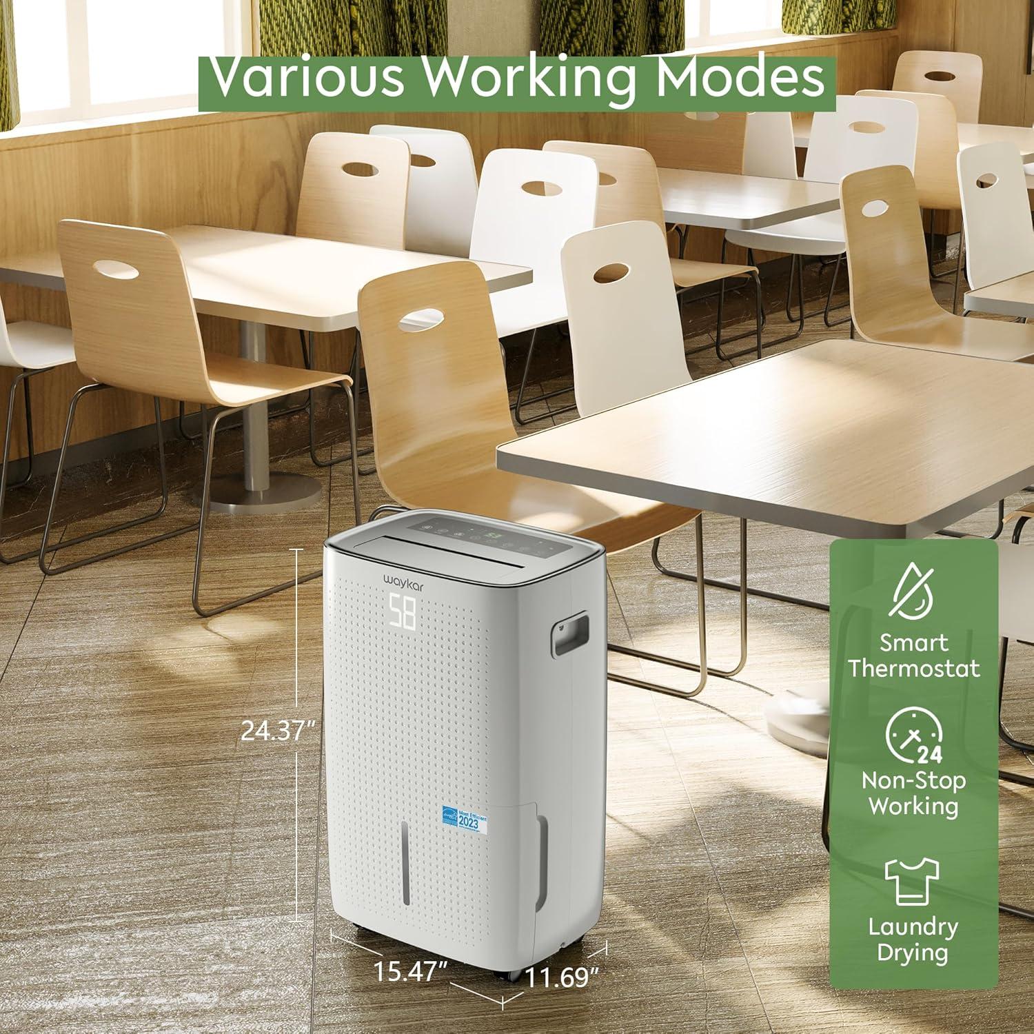 image:imageWaykar 130 Pints 6500 Sq Ft Dehumidifier with Drain Hose for Commercial and Industrial Large Rooms Warehouses Storages Home Basements and Bedroom with 204 Gal Water Tank150 Pints 7500 Sq Ft