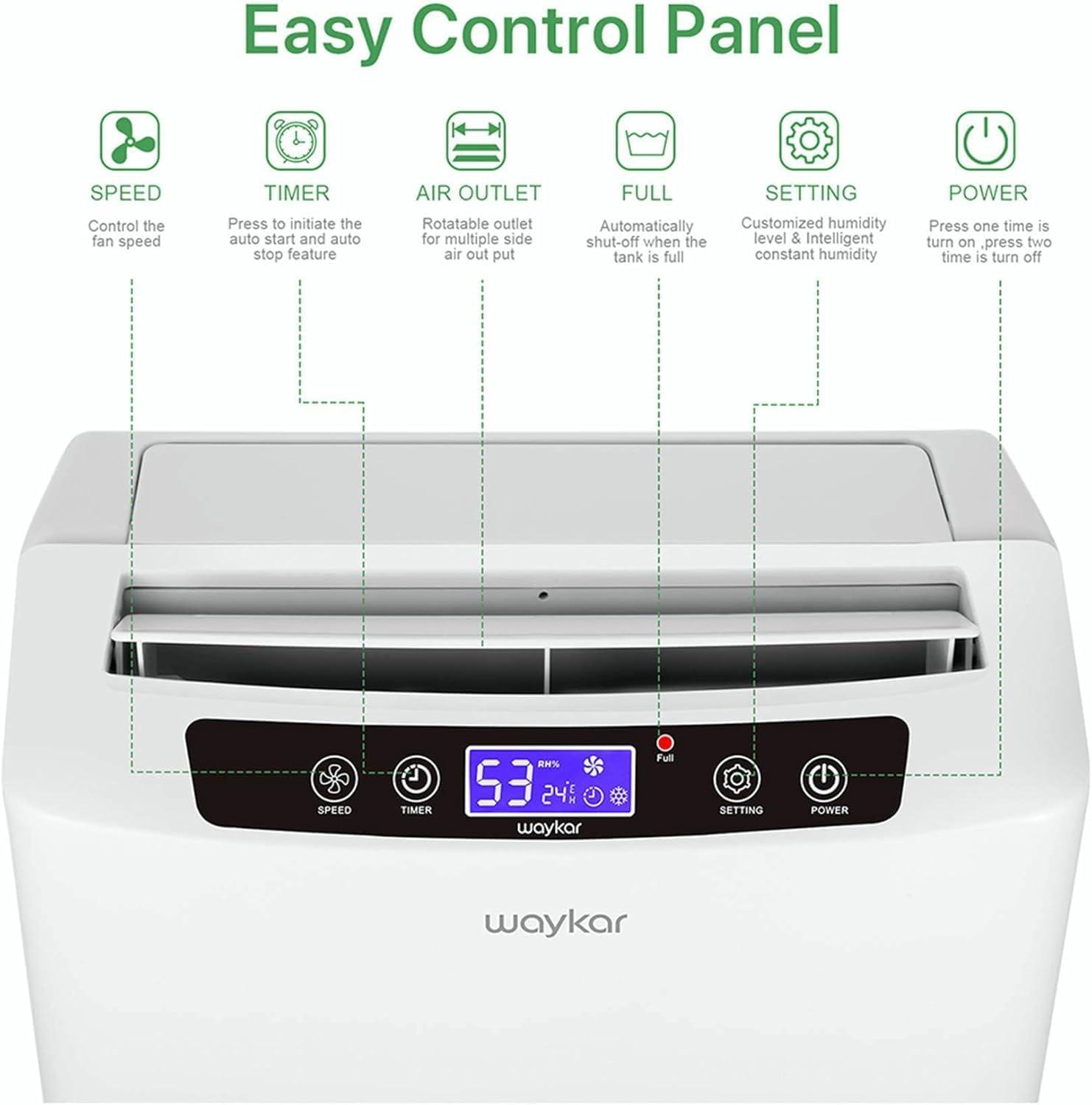 image:imageWaykar 130 Pints 6500 Sq Ft Dehumidifier with Drain Hose for Commercial and Industrial Large Rooms Warehouses Storages Home Basements and Bedroom with 204 Gal Water Tank34 Pints 2000 Sq Ft