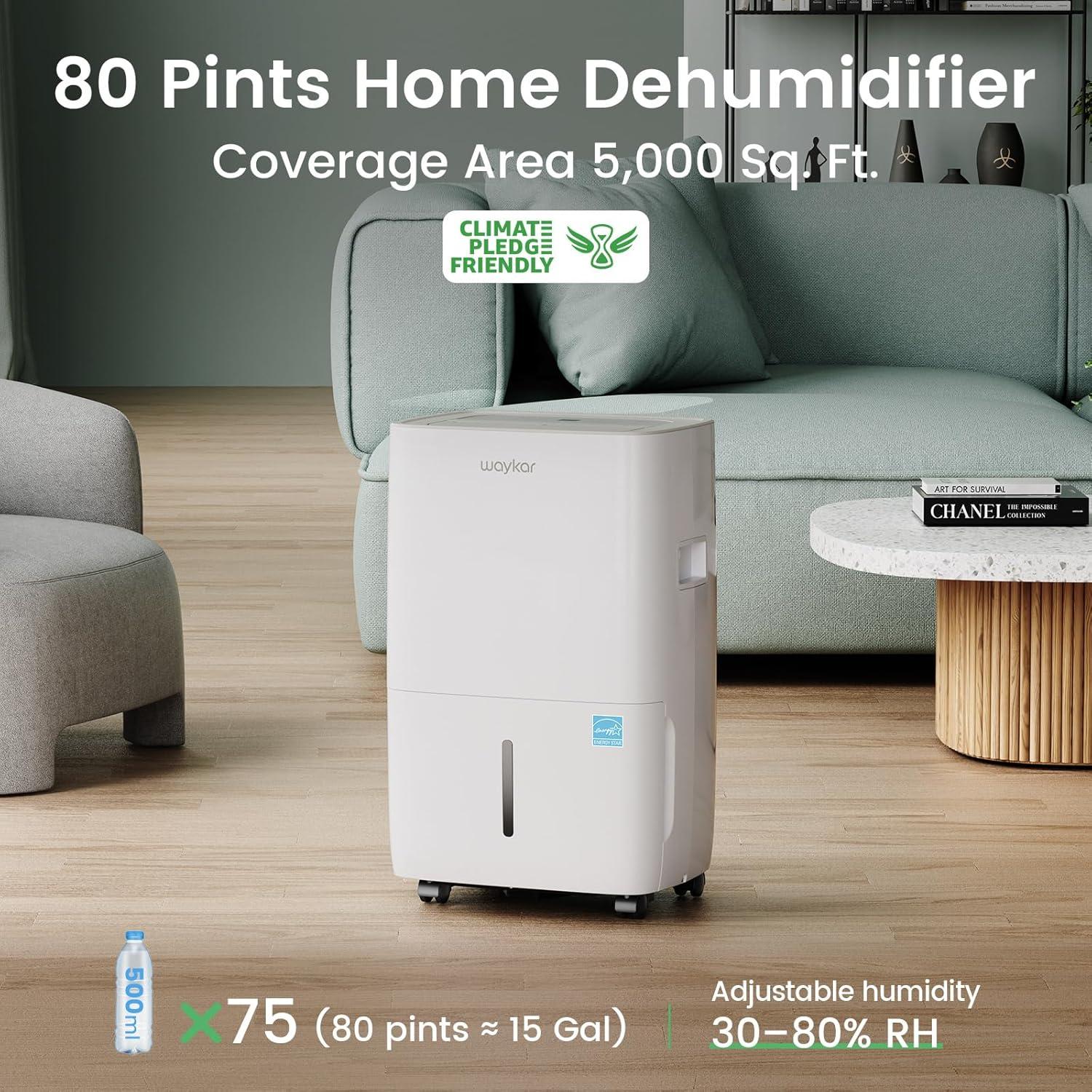 image:imageWaykar 150 Pints 7000 Sq Ft Energy Star Dehumidifier with Pump for Commercial and Industrial Large Room Basement Home Storage Warehouse with Drain Hose and Water Tank80 Pints 5000 Sq Ft