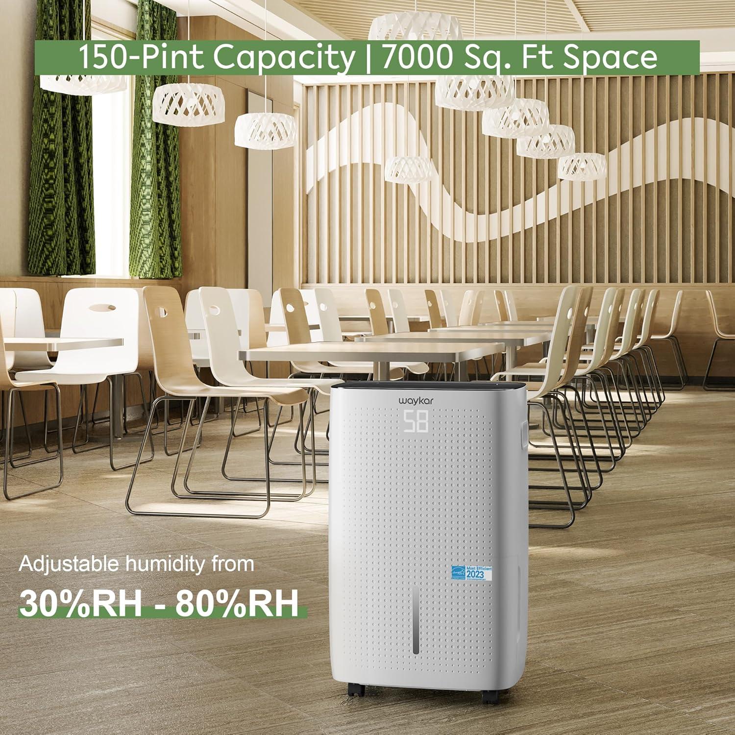 image:imageWaykar 150 Pints 7000 Sq Ft Energy Star Dehumidifier with Pump for Commercial and Industrial Large Room Basement Home Storage Warehouse with Drain Hose and Water Tank150 Pints 7000 Sq Ft