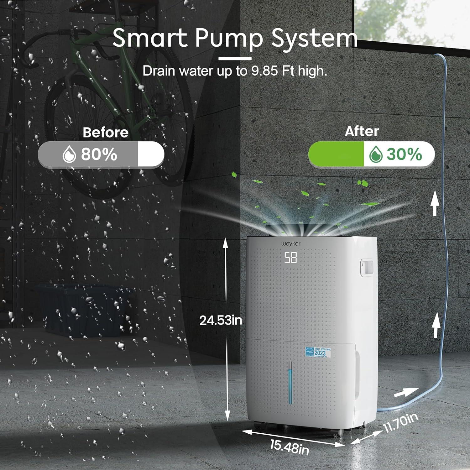 image:imageWaykar 150 Pints 7000 Sq Ft Energy Star Dehumidifier with Pump for Commercial and Industrial Large Room Basement Home Storage Warehouse with Drain Hose and Water Tank150 Pints with Pump 7000 Sq Ft