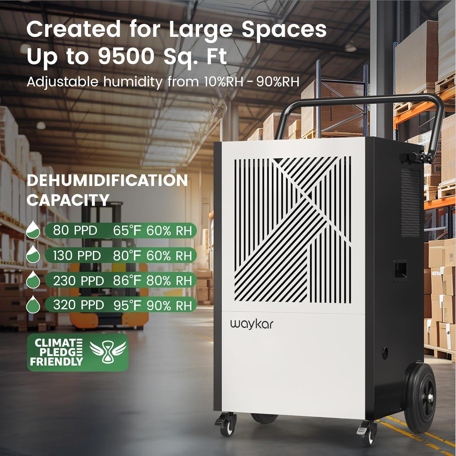 image:imageWaykar 155 Pints Commercial Dehumidifier with Pump Drain Hose and Washable Filter Space up to 8000 Sq Ft for Basements Industrial or Commercial Spaces 5 Year Quality Coverage320 Pints with Pump