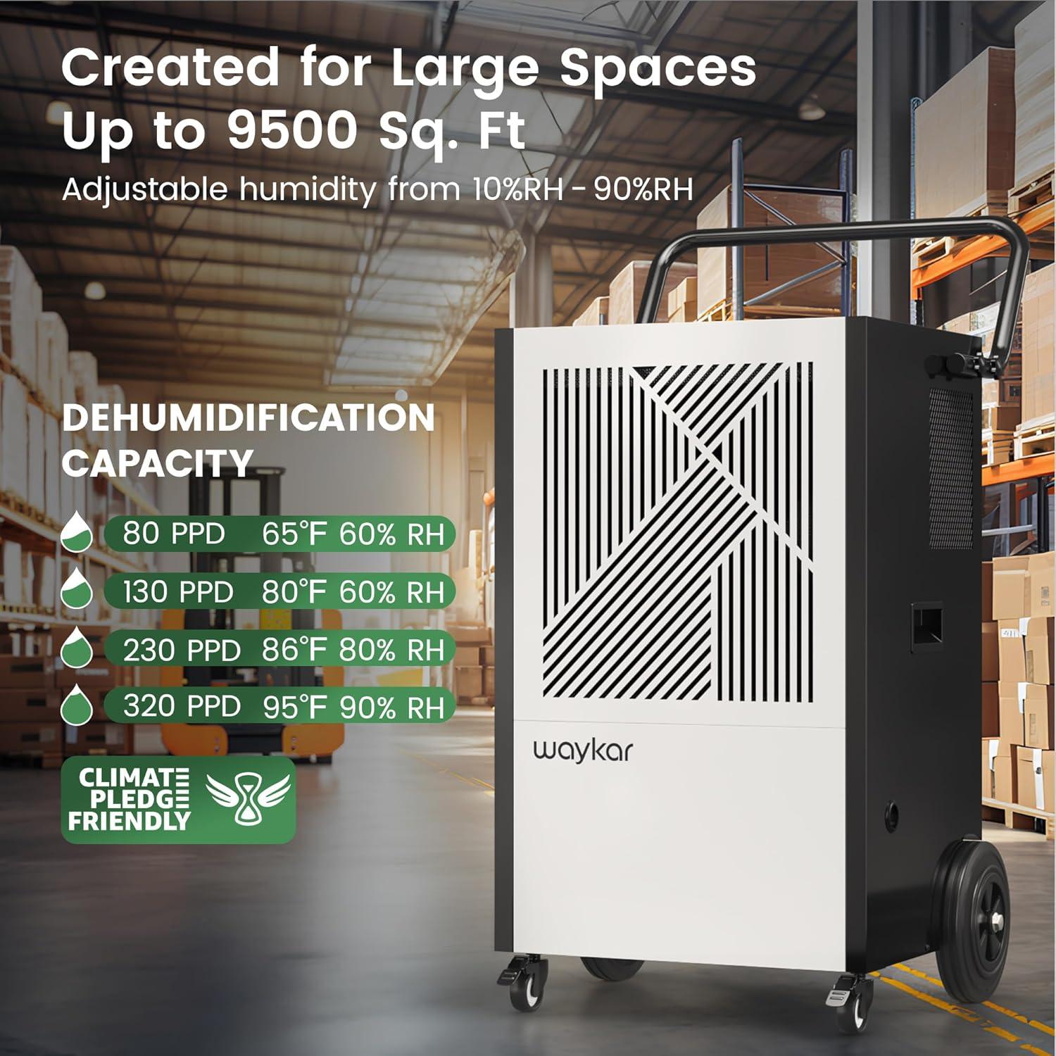 image:imageWaykar 155 Pints Commercial Dehumidifier with Pump Drain Hose and Washable Filter Space up to 8000 Sq Ft for Basements Industrial or Commercial Spaces 5 Year Quality Coverage155 Pints with Pump