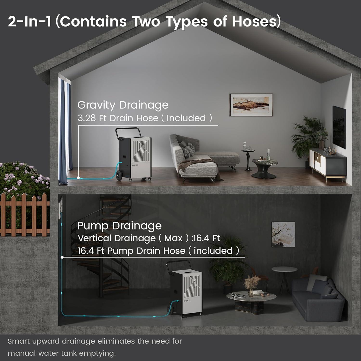 image:imageWaykar 155 Pints Commercial Dehumidifier with Pump Drain Hose and Washable Filter Space up to 8000 Sq Ft for Basements Industrial or Commercial Spaces 5 Year Quality Coverage155 Pints with Pump