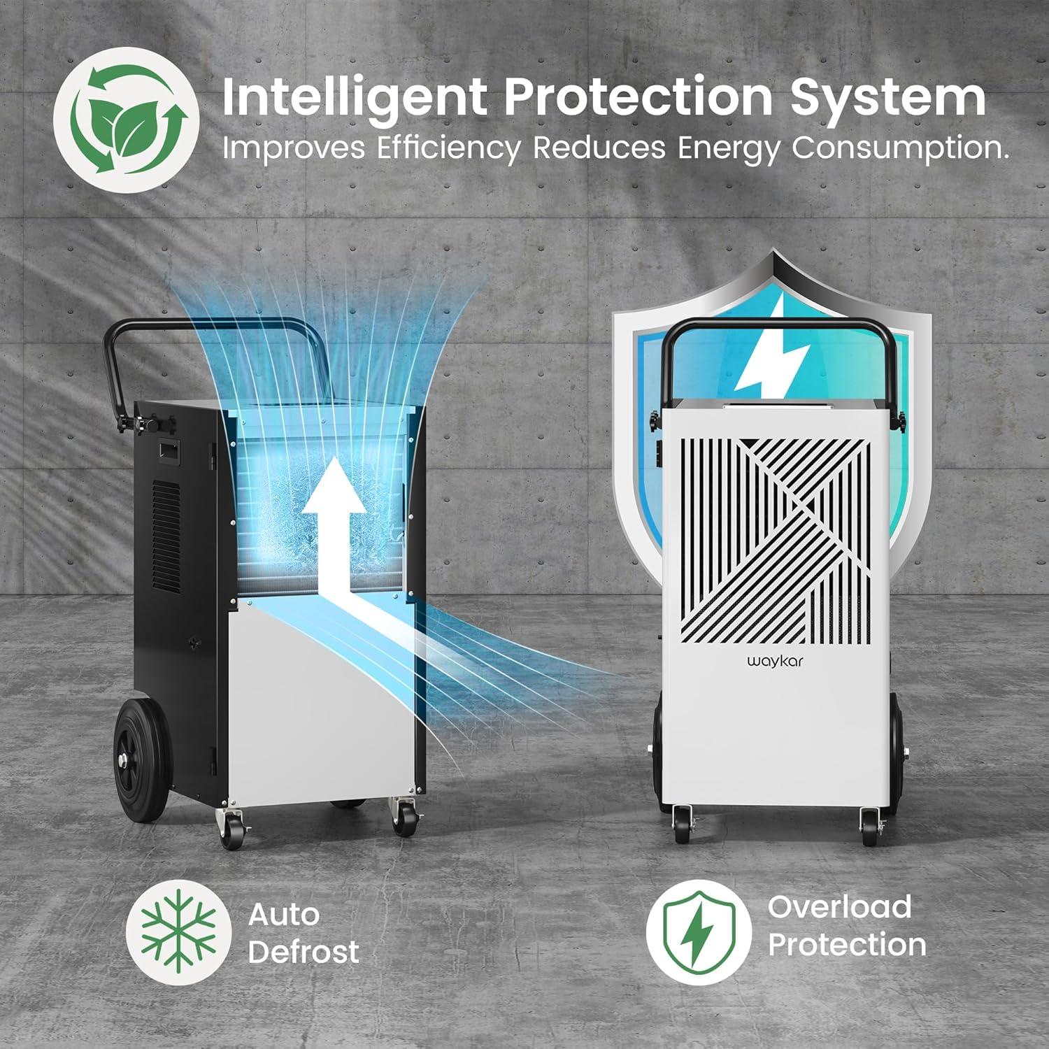 image:imageWaykar 155 Pints Commercial Dehumidifier with Pump Drain Hose and Washable Filter Space up to 8000 Sq Ft for Basements Industrial or Commercial Spaces 5 Year Quality Coverage155 Pints with Pump