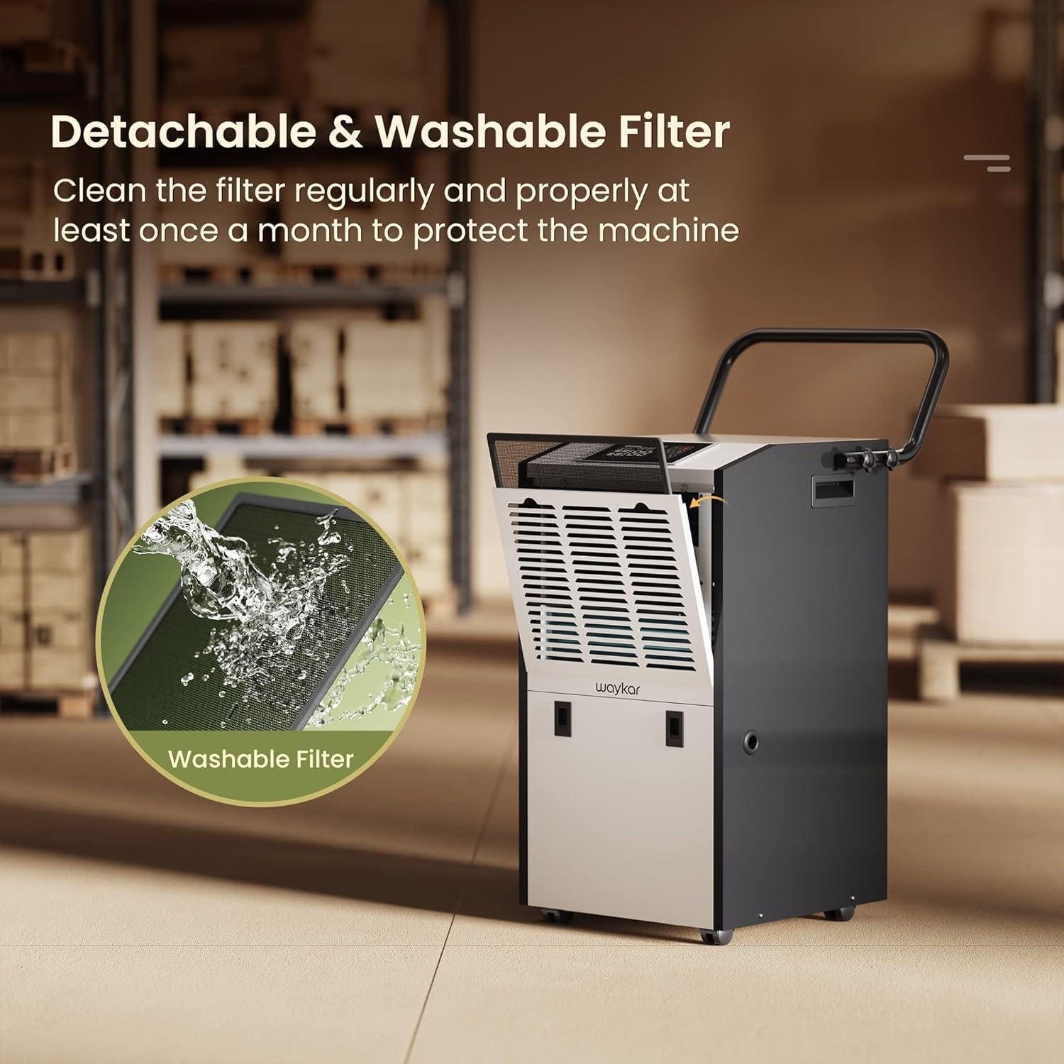image:imageWaykar 155 Pints Large Commercial Dehumidifier with Drain Hose and Water Tank Industrial Dehumidifier in Large Space up to 8000 Sq Ft for Home Basements Whole House Library155 Pints 8000 Sq Ft