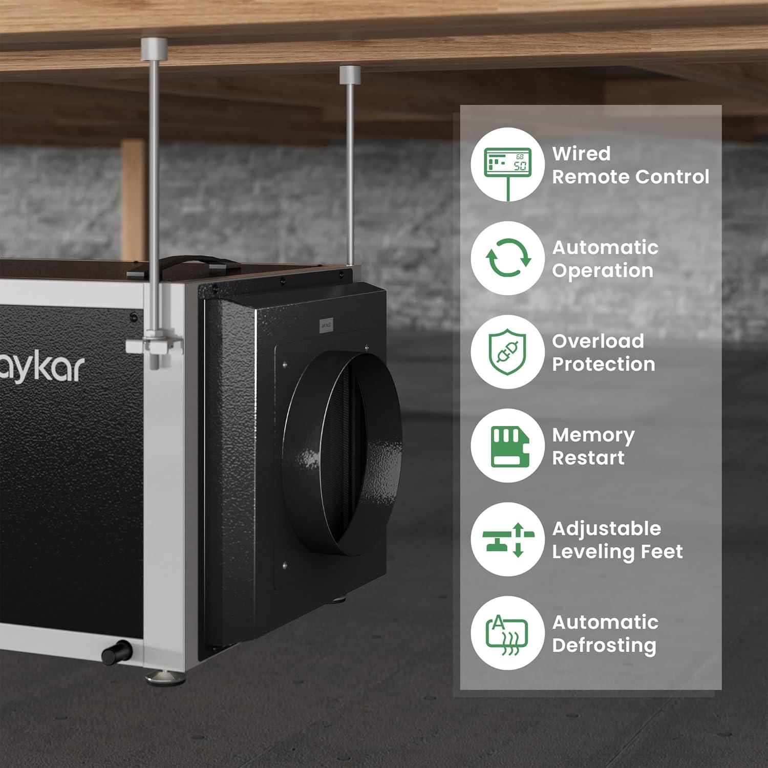 image:imageWaykar 158 Pints Crawl Space Dehumidifier with Remote Control up to 6500 sq ft Dual Duct HVAC Commercial WholeHouse Dehumidifier for Basement Industry Water Damage Unit 5Year Quality Coverage158 Pints 6500 Sq Ft