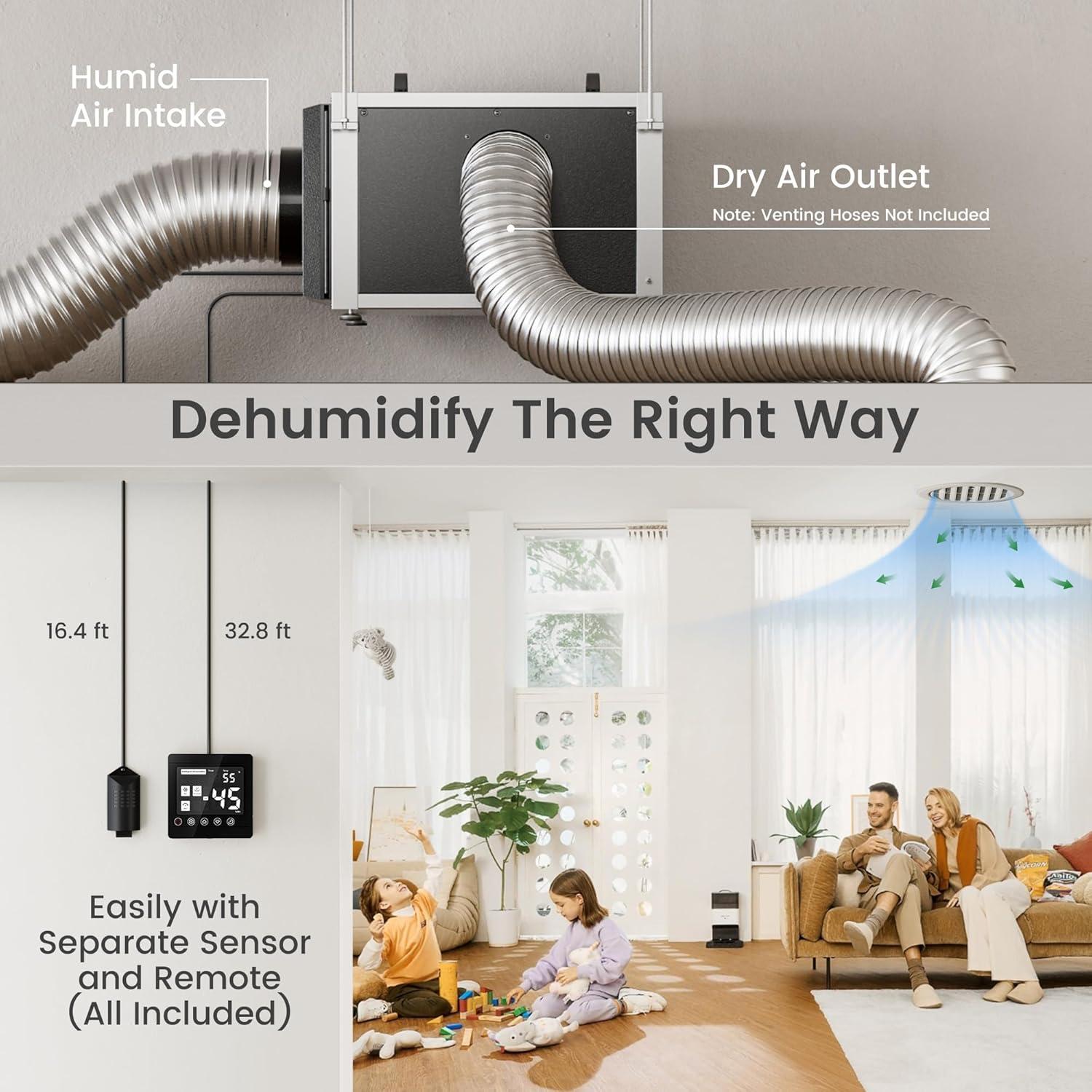 image:imageWaykar 158 Pints Crawl Space Dehumidifier with Remote Control up to 6500 sq ft Dual Duct HVAC Commercial WholeHouse Dehumidifier for Basement Industry Water Damage Unit 5Year Quality Coverage158 Pints with Pump 7500 Sq Ft