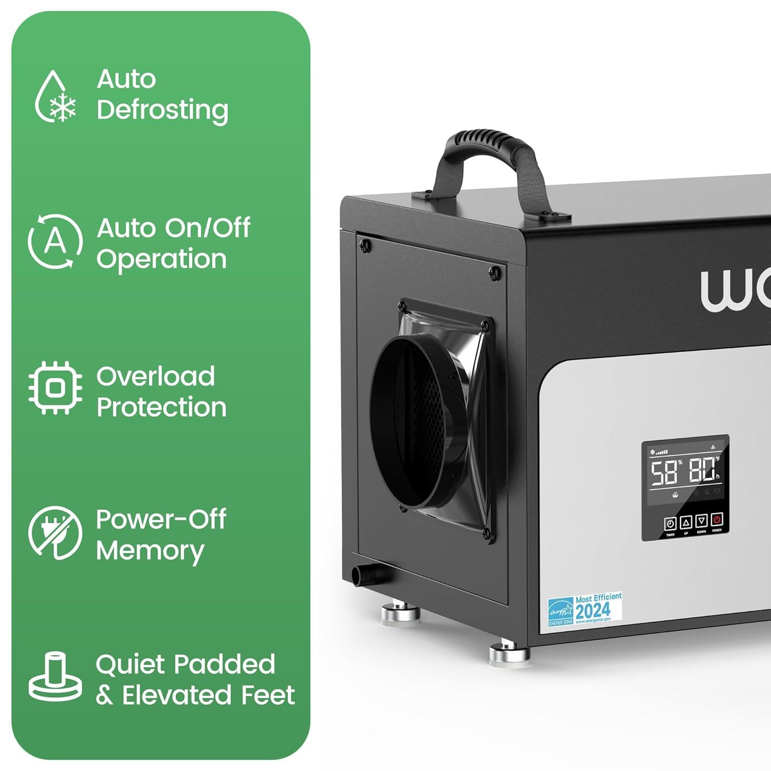 image:imageWaykar 158 Pints Crawl Space Dehumidifier with Remote Control up to 6500 sq ft Dual Duct HVAC Commercial WholeHouse Dehumidifier for Basement Industry Water Damage Unit 5Year Quality Coverage130 Pints with Pump 7500 Sq Ft