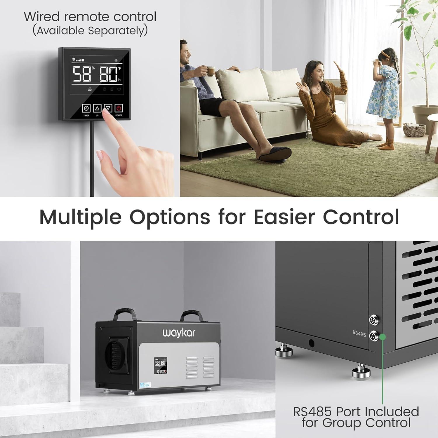 image:imageWaykar 158 Pints Crawl Space Dehumidifier with Remote Control up to 6500 sq ft Dual Duct HVAC Commercial WholeHouse Dehumidifier for Basement Industry Water Damage Unit 5Year Quality Coverage130 Pints with Pump 7500 Sq Ft