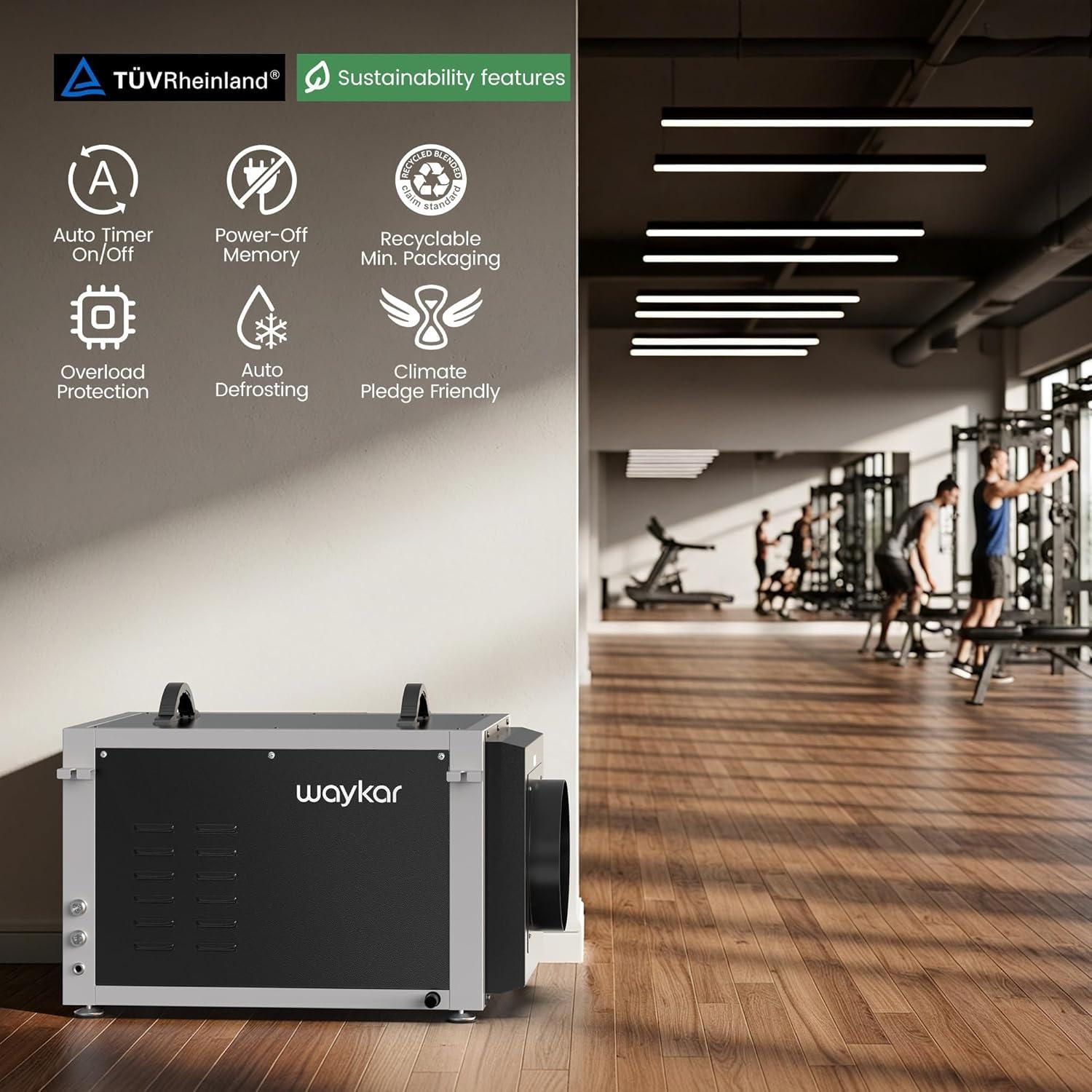 image:imageWaykar 158 Pints Crawl Space Dehumidifier with Remote Control up to 6500 sq ft Dual Duct HVAC Commercial WholeHouse Dehumidifier for Basement Industry Water Damage Unit 5Year Quality Coverage158 Pints with Pump 7500 Sq Ft