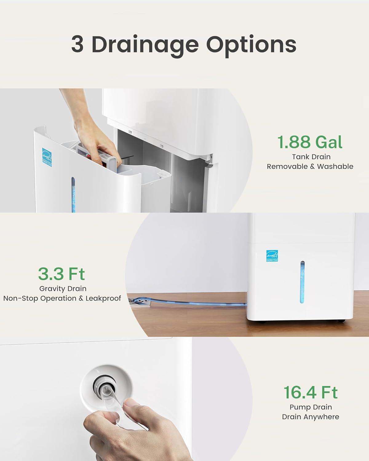 image:imageWaykar 5000 SqFt 2025 Energy Star Dehumidifier for Home Basement Bedroom Bathroom Max 80 PintDStandard 63 PintD with Drain HoseampWater Tank Ultra Quiet40 dB Intelligent Humidity Adjustment150 Pints with Pump