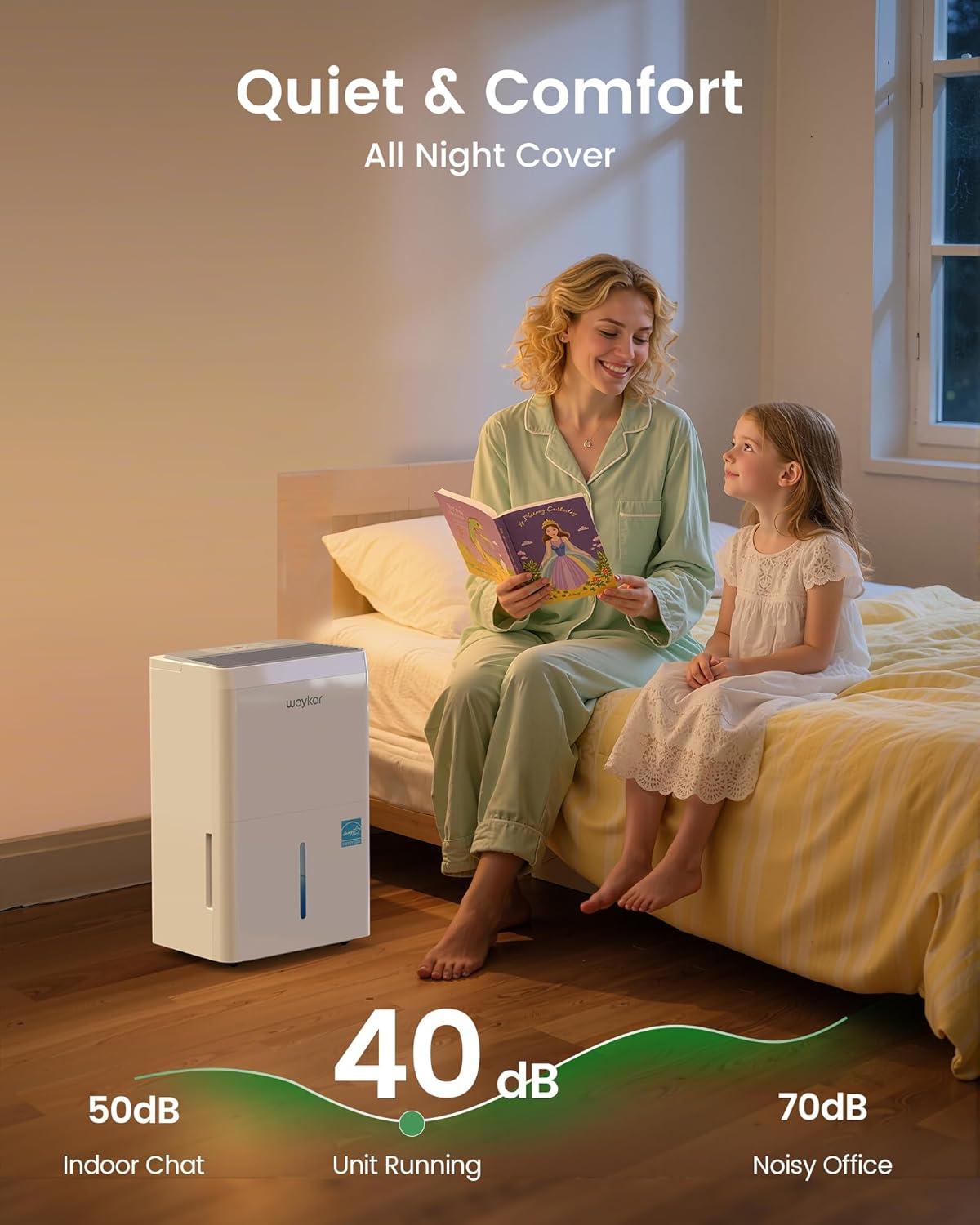 image:imageWaykar 5000 SqFt 2025 Energy Star Dehumidifier for Home Basement Bedroom Bathroom Max 80 PintDStandard 63 PintD with Drain HoseampWater Tank Ultra Quiet40 dB Intelligent Humidity Adjustment150 Pints with Pump