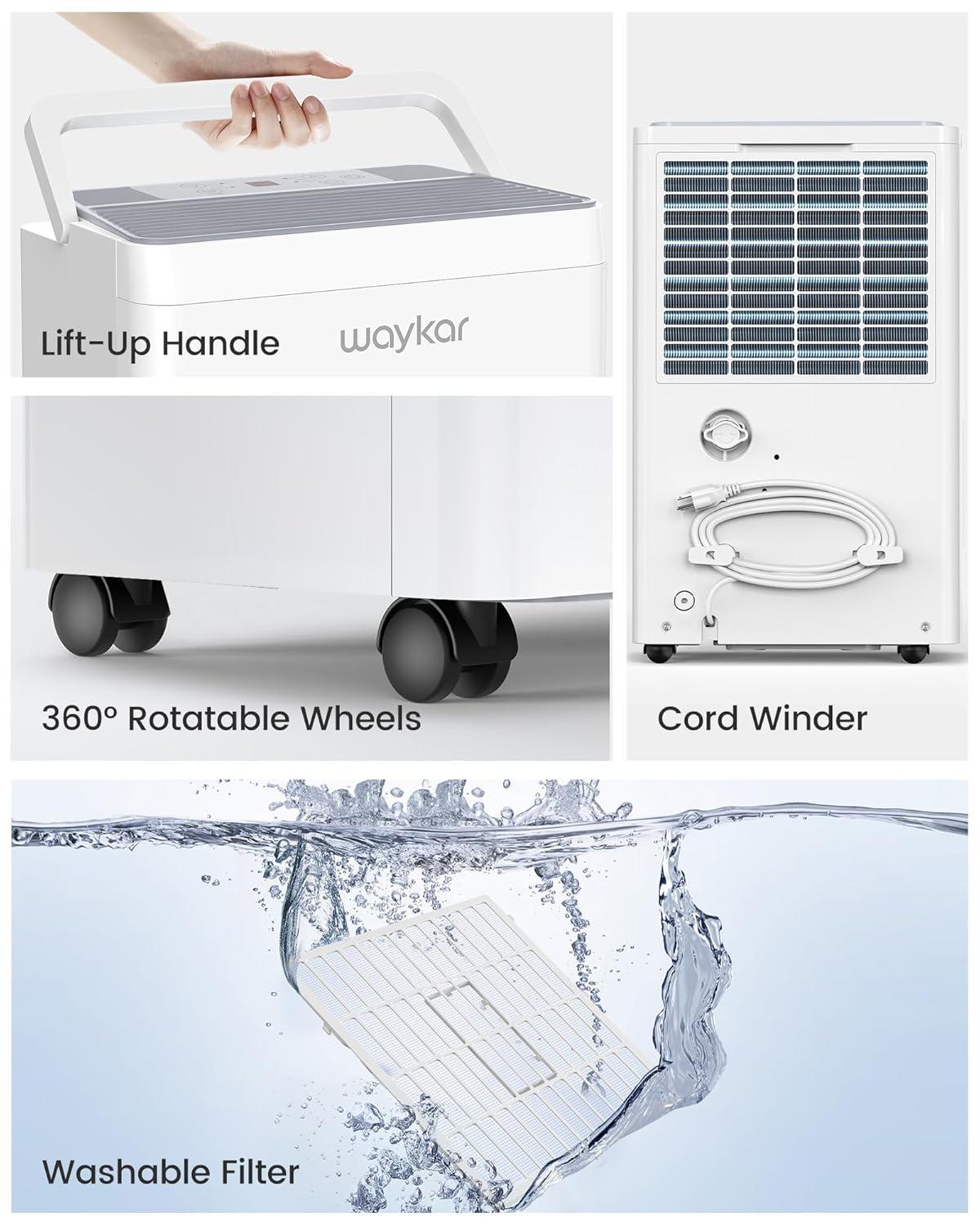 image:imageWaykar 5000 SqFt 2025 Energy Star Dehumidifier for Home Basement Bedroom Bathroom Max 80 PintDStandard 63 PintD with Drain HoseampWater Tank Ultra Quiet40 dB Intelligent Humidity Adjustment150 Pints with Pump