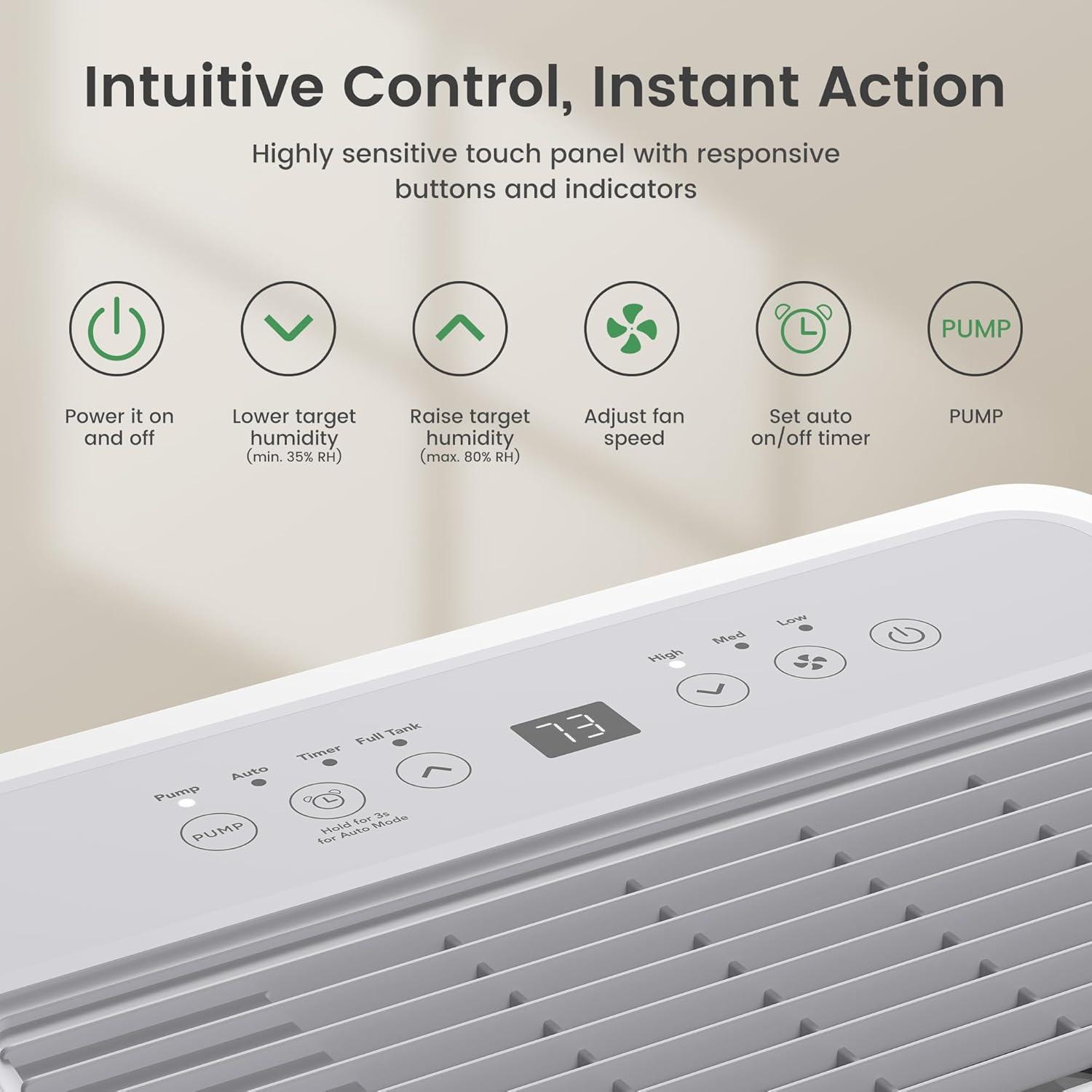 image:imageWaykar 5000 SqFt 2025 Energy Star Dehumidifier for Home Basement Bedroom Bathroom Max 80 PintDStandard 63 PintD with Drain HoseampWater Tank Ultra Quiet40 dB Intelligent Humidity Adjustment150 Pints with Pump