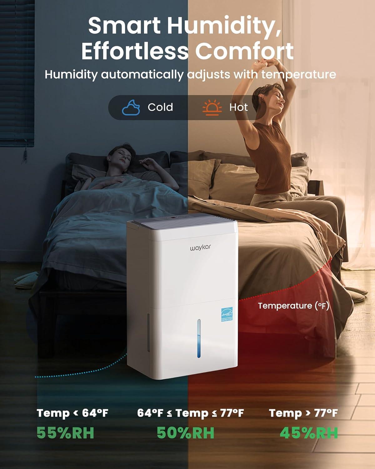 image:imageWaykar 5000 SqFt 2025 Energy Star Dehumidifier for Home Basement Bedroom Bathroom Max 80 PintDStandard 63 PintD with Drain HoseampWater Tank Ultra Quiet40 dB Intelligent Humidity Adjustment150 Pints with Pump