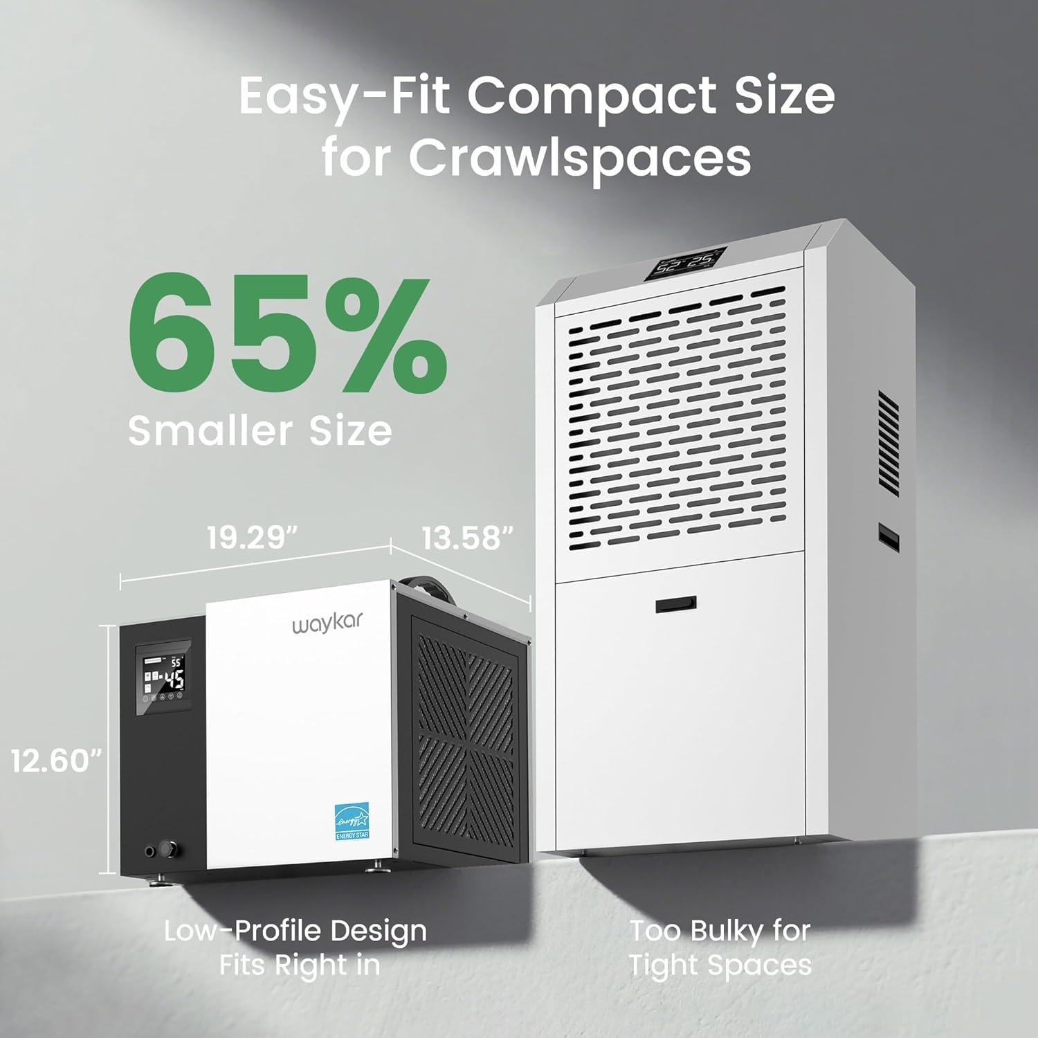 image:imageWaykar 70 Pint Energy Star Crawl Space Dehumidifier with Drain Hose Commercial Dehumidifier for Basements and Home for Spaces up to 5000 Square Feet Smart Humidity Control 5Year Quality Coverage70 Pints 5000 Sq Ft