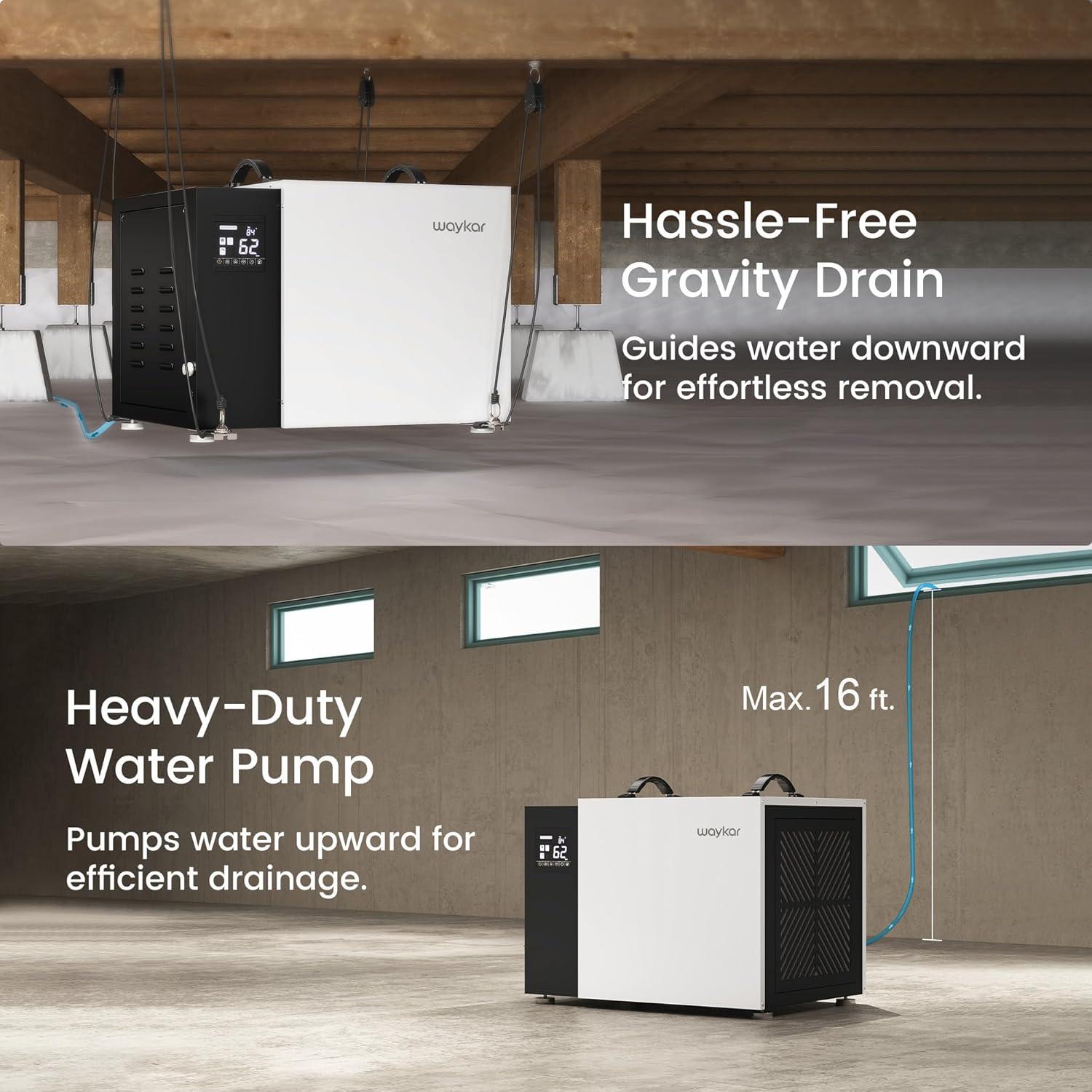 image:imageWaykar 70 Pint Energy Star Crawl Space Dehumidifier with Drain Hose Commercial Dehumidifier for Basements and Home for Spaces up to 5000 Square Feet Smart Humidity Control 5Year Quality Coverage158 Pints with Pump 7500 Sq Ft