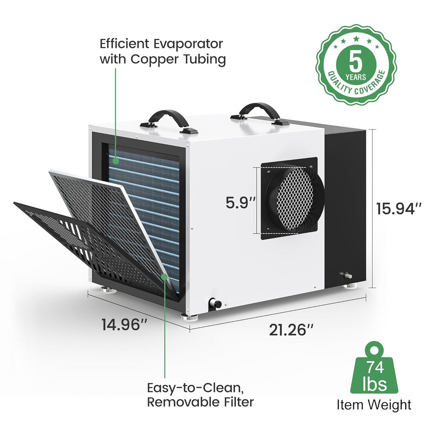 image:imageWaykar 70 Pint Energy Star Crawl Space Dehumidifier with Drain Hose Commercial Dehumidifier for Basements and Home for Spaces up to 5000 Square Feet Smart Humidity Control 5Year Quality Coverage158 Pints with Pump 7500 Sq Ft
