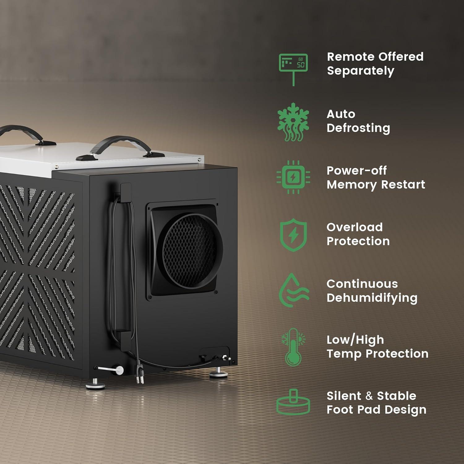 image:imageWaykar 70 Pint Energy Star Crawl Space Dehumidifier with Drain Hose Commercial Dehumidifier for Basements and Home for Spaces up to 5000 Square Feet Smart Humidity Control 5Year Quality Coverage216 Pints with Pump 8000 Sq Ft