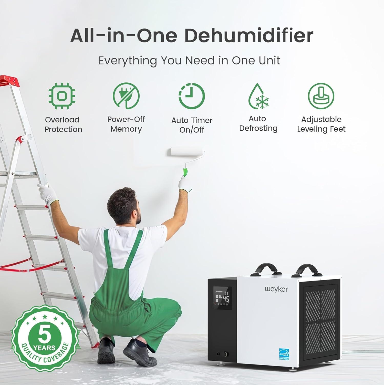 image:imageWaykar 70 Pint Energy Star Crawl Space Dehumidifier with Drain Hose Commercial Dehumidifier for Basements and Home for Spaces up to 5000 Square Feet Smart Humidity Control 5Year Quality Coverage70 Pints 5000 Sq Ft