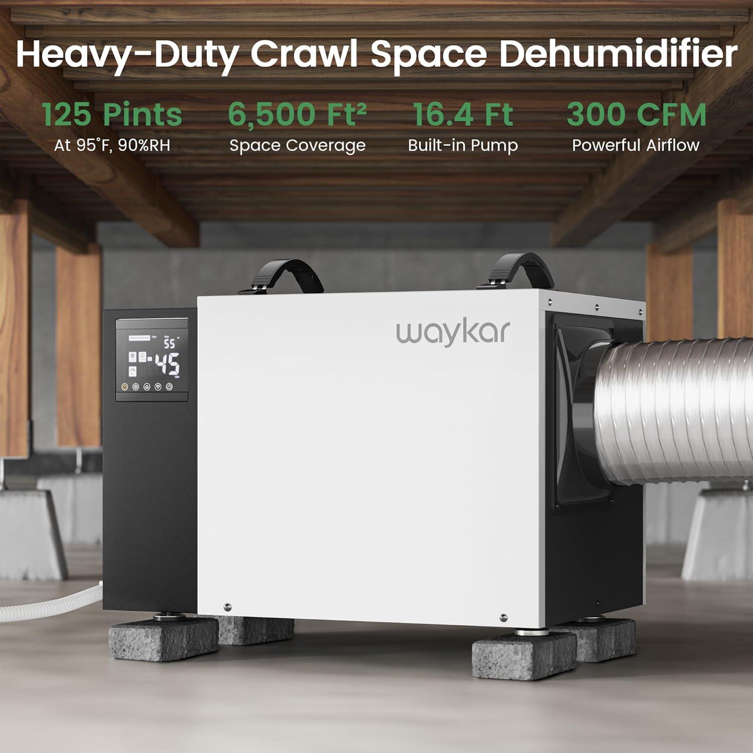 image:imageWaykar 70 Pint Energy Star Crawl Space Dehumidifier with Drain Hose Commercial Dehumidifier for Basements and Home for Spaces up to 5000 Square Feet Smart Humidity Control 5Year Quality Coverage125 Pints with Pump 6500 Sq Ft