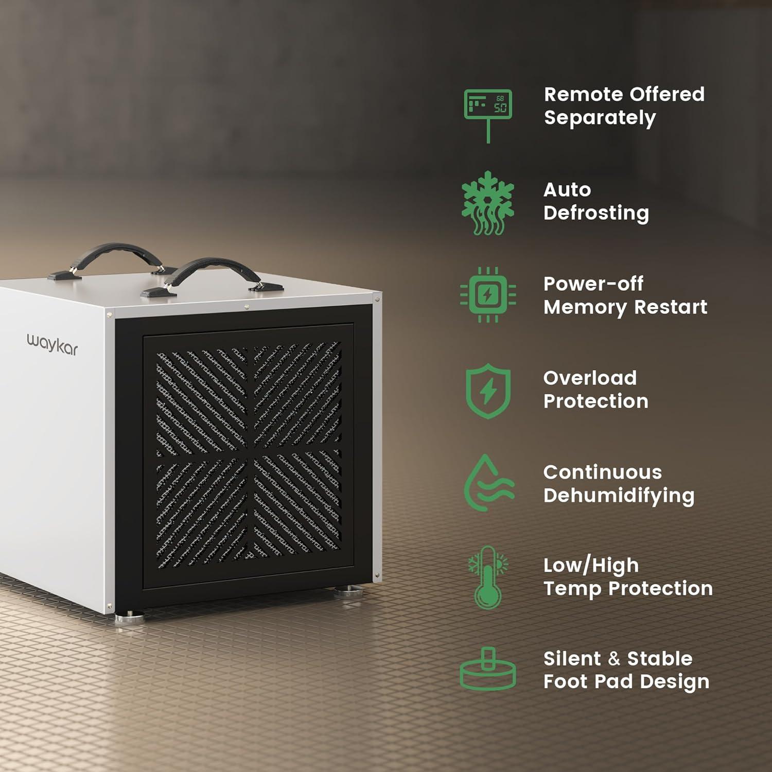image:imageWaykar 70 Pint Energy Star Crawl Space Dehumidifier with Pump Commercial Dehumidifier for Basements and Home for Spaces up to 5000 Square Feet Smart Humidity Control 5Year Quality Coverage158 Pints with Pump 7500 Sq Ft