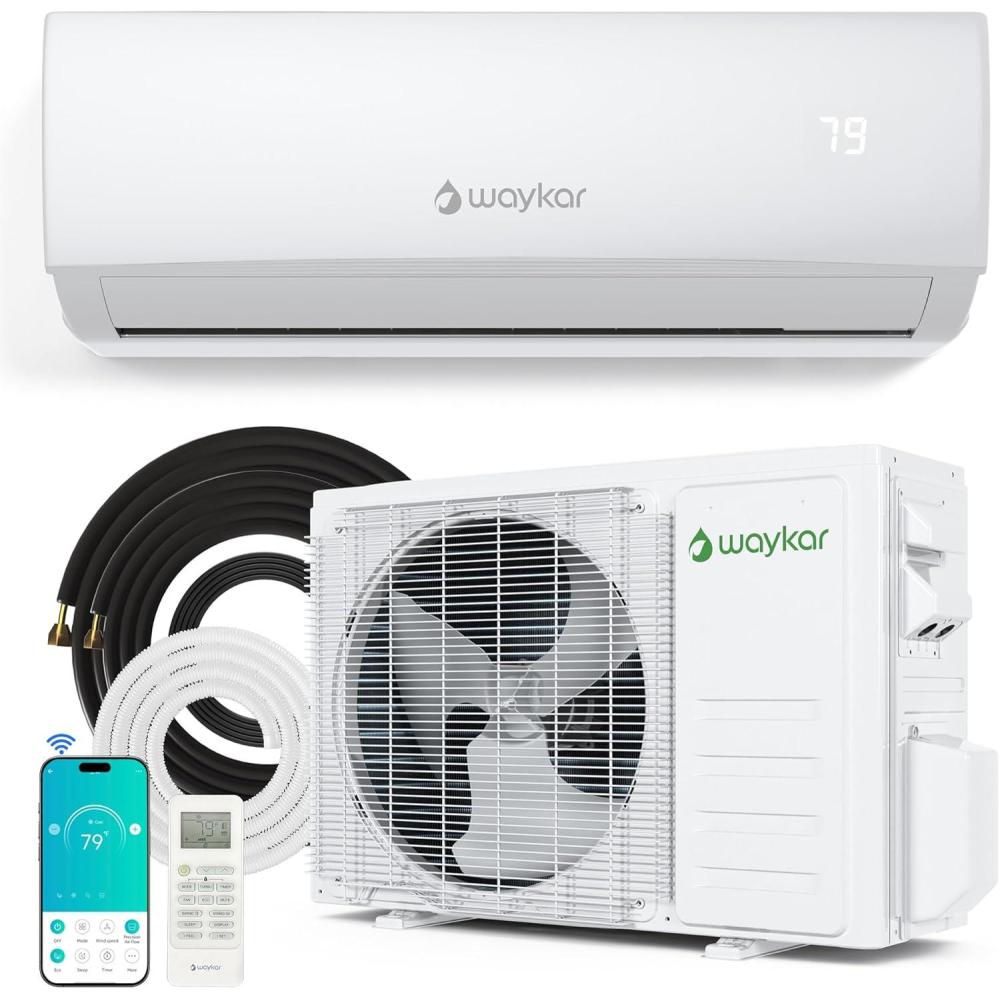image:imageWaykar 12000 BTU WiFi Enabled Mini Split Air Conditioner amp Heater with Inverter 205 SEER2 115V WallMounted Ductless AC Unit for Heating and Cooling up to 750 Sq Ft Compatible with Alexa12000 BTU 230V