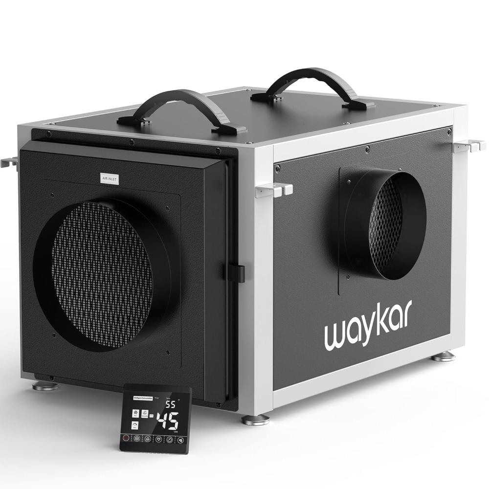 image:imageWaykar 158 Pints Crawl Space Dehumidifier with Remote Control up to 6500 sq ft Dual Duct HVAC Commercial WholeHouse Dehumidifier for Basement Industry Water Damage Unit 5Year Quality Coverage158 Pints 6500 Sq Ft