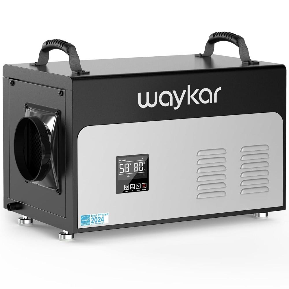 image:imageWaykar 158 Pints Crawl Space Dehumidifier with Remote Control up to 6500 sq ft Dual Duct HVAC Commercial WholeHouse Dehumidifier for Basement Industry Water Damage Unit 5Year Quality Coverage130 Pints with Pump 7500 Sq Ft
