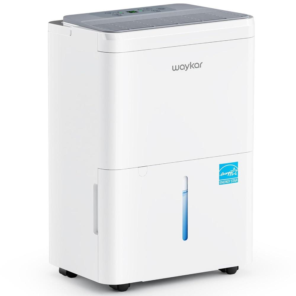 image:imageWaykar 5000 SqFt 2025 Energy Star Dehumidifier for Home Basement Bedroom Bathroom Max 80 PintDStandard 63 PintD with Drain HoseampWater Tank Ultra Quiet40 dB Intelligent Humidity Adjustment30 Pints 2000 Sq Ft