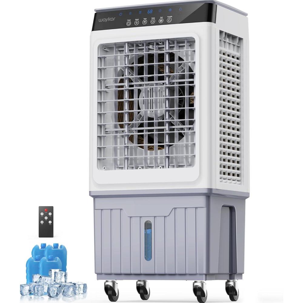 image:imageWaykar Swamp Cooler 3500 CFM Evaporative Air Cooler with 6 Gals Water Tank 950 SqFt Portable Air Conditioner with 4 Ice Pack 12060Oscillation 3 Models for Garage Yard Commercial Use4800 CFM