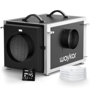 Waykar 158 Pints Crawl Space Dehumidifier with Remote Control up to 6,500 sq. ft., Dual Duct HVAC Commercial Whole-House Dehumidifier for Basement, Industry Water Damage Unit – 5-Year Quality Coverage(158 Pints with Pump 7500 Sq. Ft)