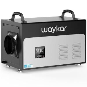 Waykar 158 Pints Crawl Space Dehumidifier with Remote Control up to 6,500 sq. ft., Dual Duct HVAC Commercial Whole-House Dehumidifier for Basement, Industry Water Damage Unit – 5-Year Quality Coverage(130 Pints with Pump 7500 Sq. Ft)