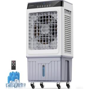 Waykar Swamp Cooler, 3500 CFM Evaporative Air Cooler with 6 Gals Water Tank, 950 Sq.Ft. Portable Air Conditioner with 4 Ice Pack, 120°/60°Oscillation, 3 Models for Garage, Yard, Commercial Use(4800 CFM)