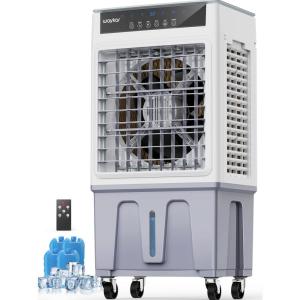 Waykar Swamp Cooler, 3500 CFM Evaporative Air Cooler with 6 Gals Water Tank, 950 Sq.Ft. Portable Air Conditioner with 4 Ice Pack, 120°/60°Oscillation, 3 Models for Garage, Yard, Commercial Use(3500 CFM)