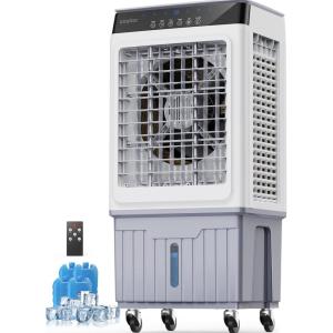 Waykar Swamp Cooler, 4800 CFM Evaporative Air Cooler with 6 Gals Water Tank, 1200 Sq.Ft. Portable Air Conditioner with 4 Ice Pack, 120°/60°Oscillation, 3 Models for Garage, Yard, Commercial Use